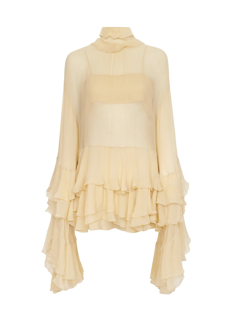 RUFFLED MINI DRESS IN SILK MOUSSELINE 1