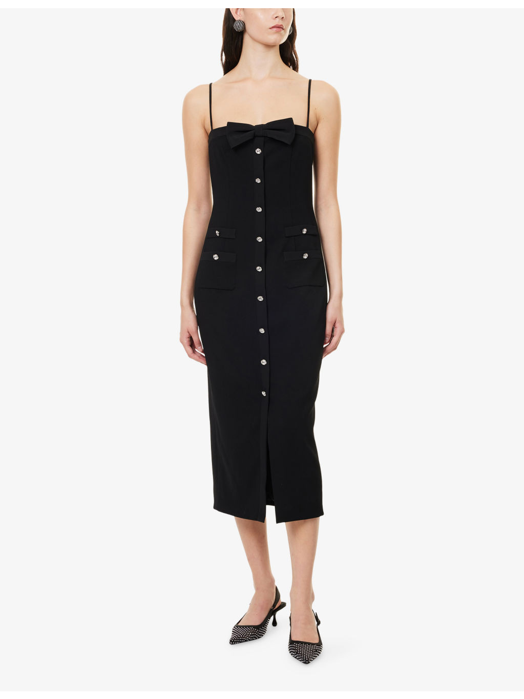 Embellished Shoulder-Straps Stretch-Wool Blend Midi Dress - 3