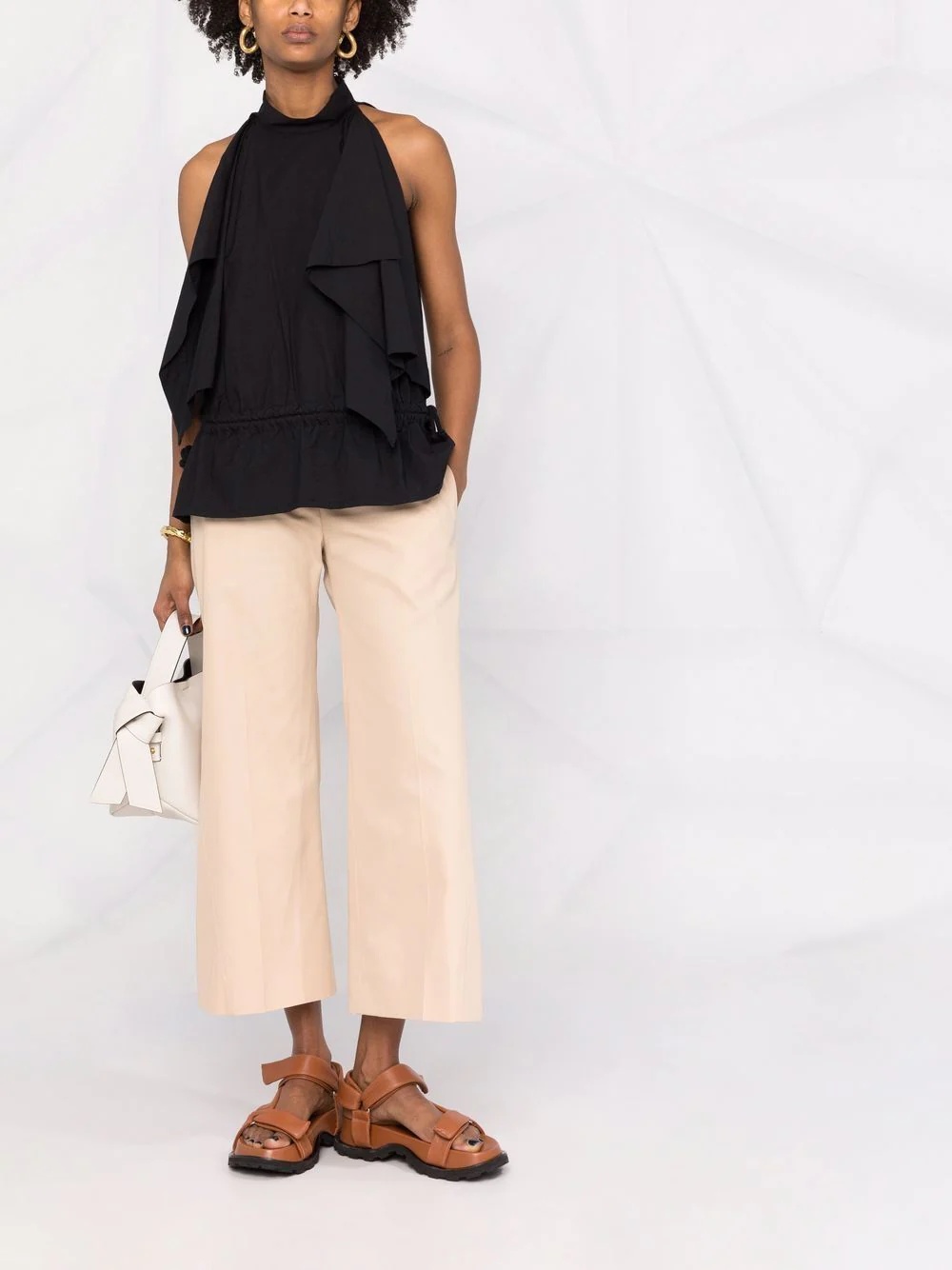 wide-leg cropped cotton trousers - 2