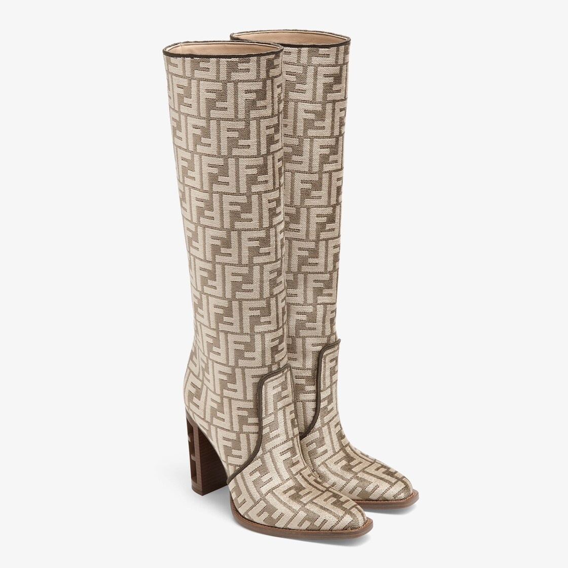 High-heeled dove gray FF chenille boots - 4