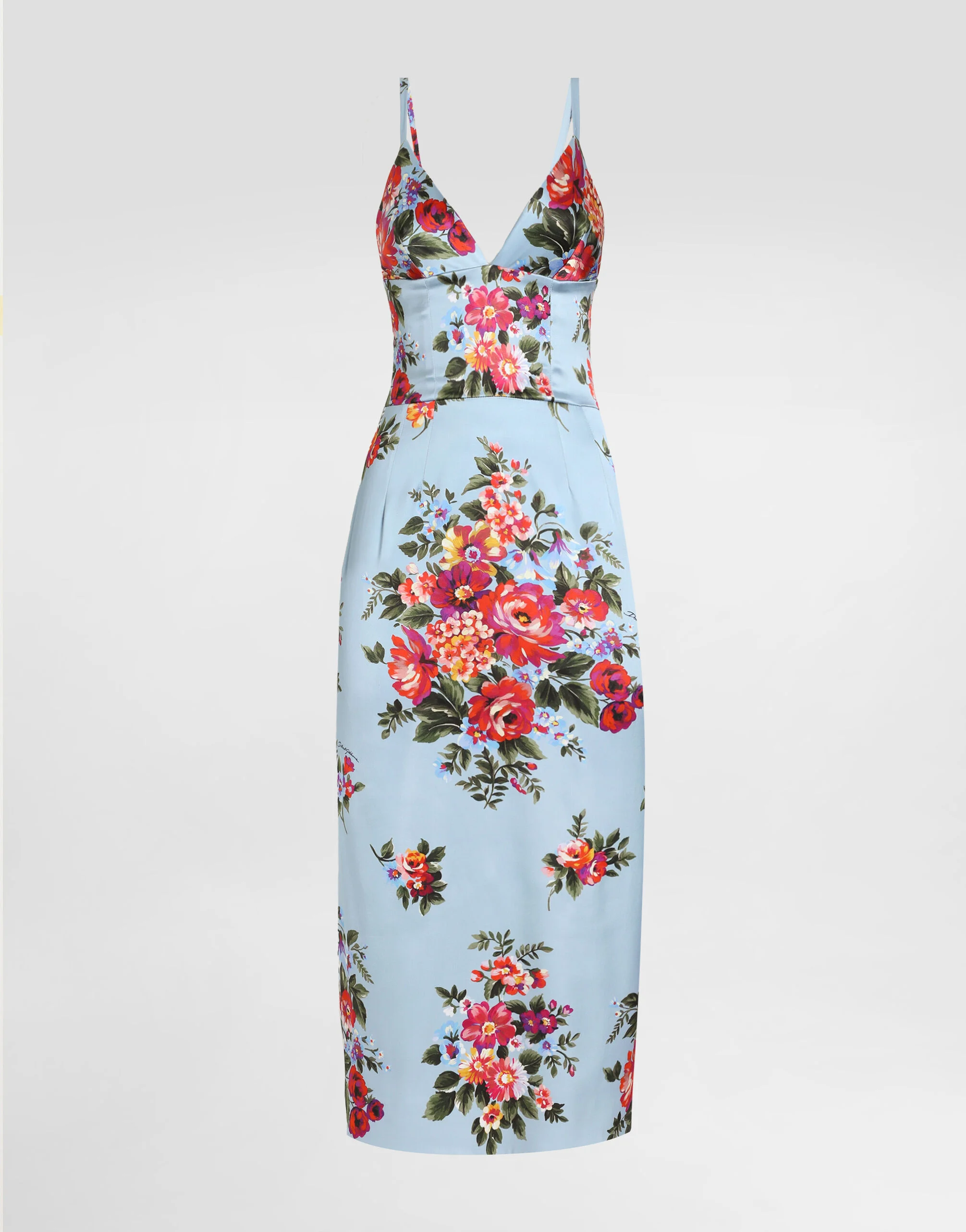 Flower bouquet-print satin dress - 1