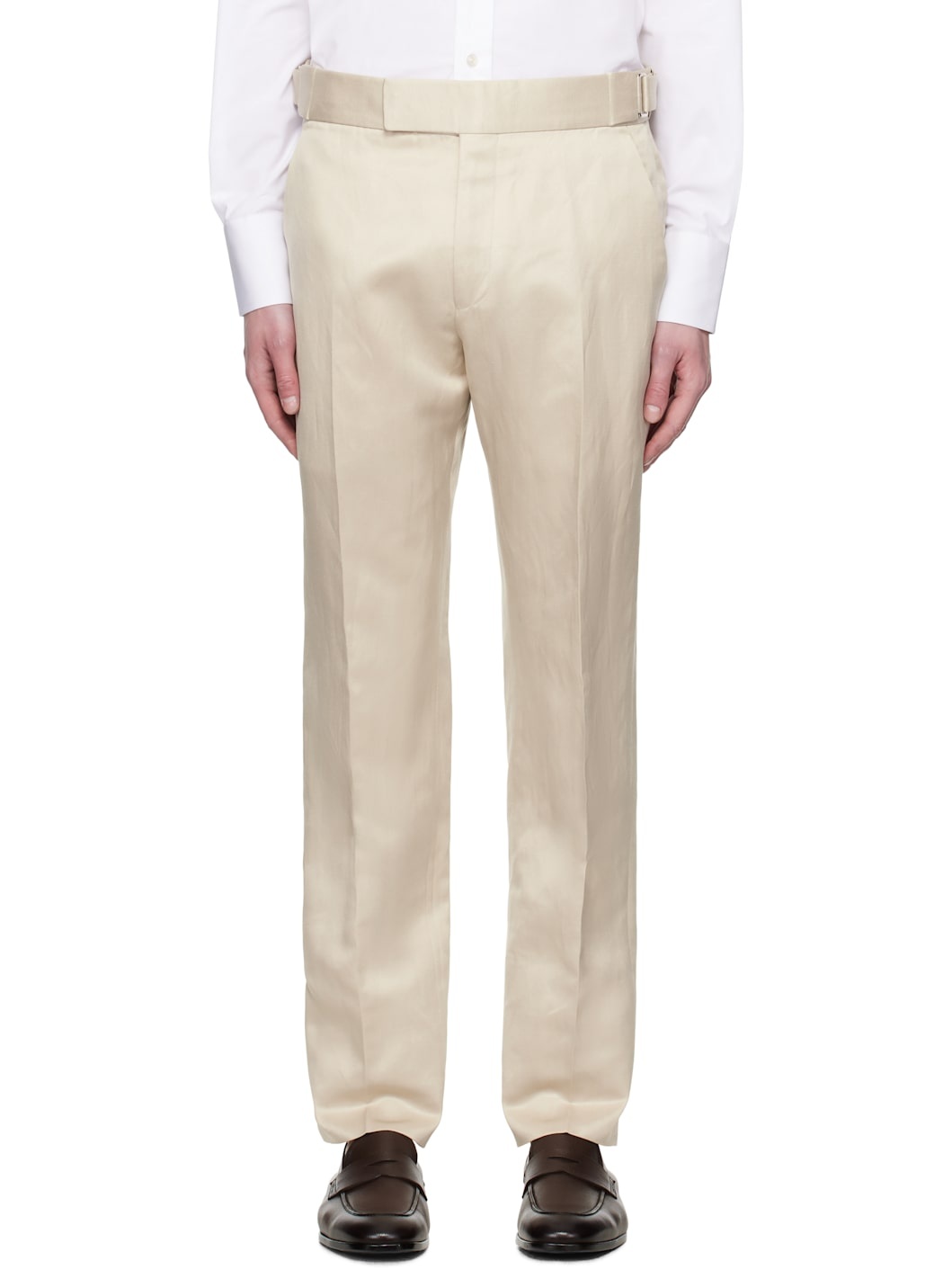 Beige Silk Linen Twill Atticus Trousers - 1