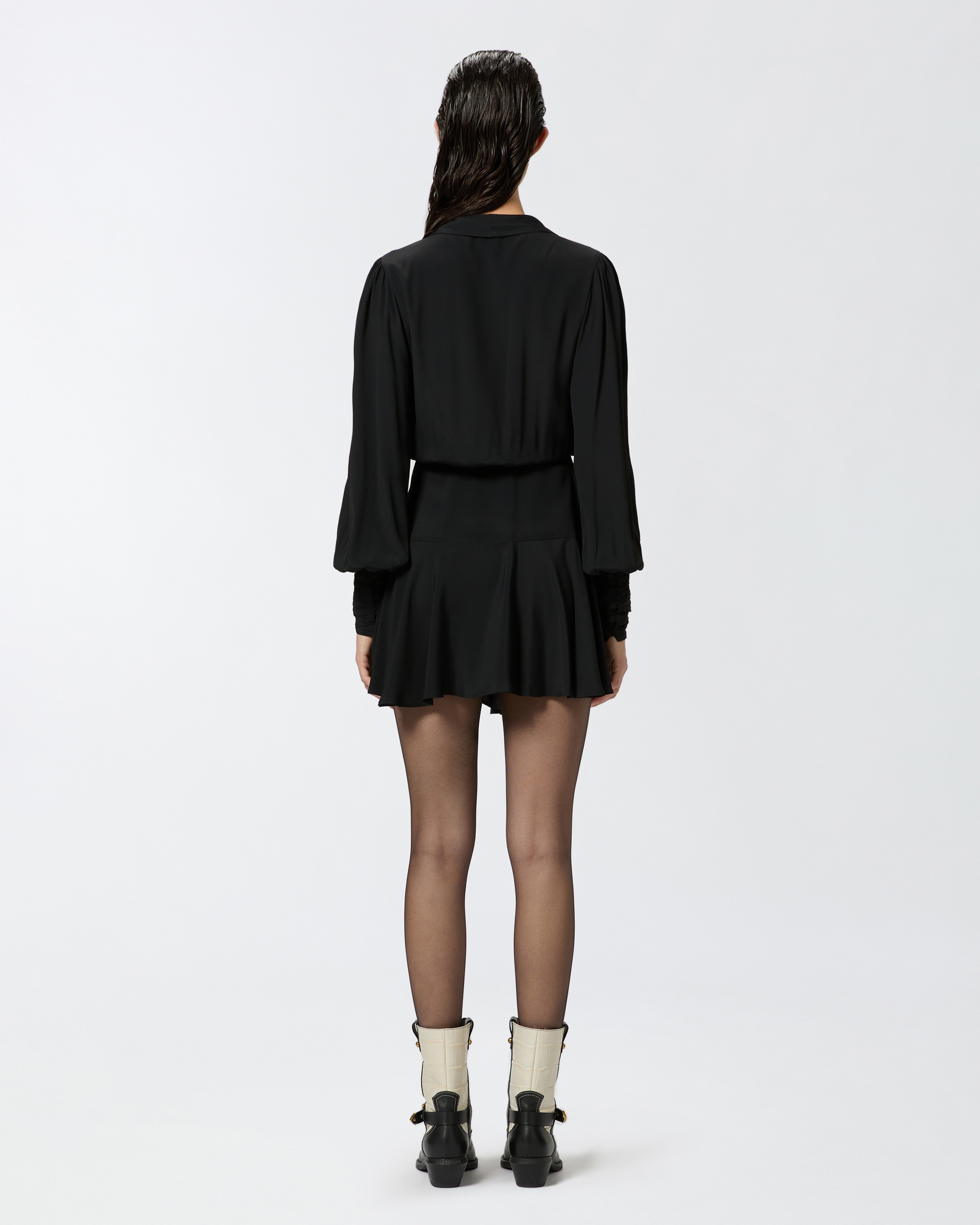PLUNGING-NECK SILK-BLEND MINI DRESS - 4
