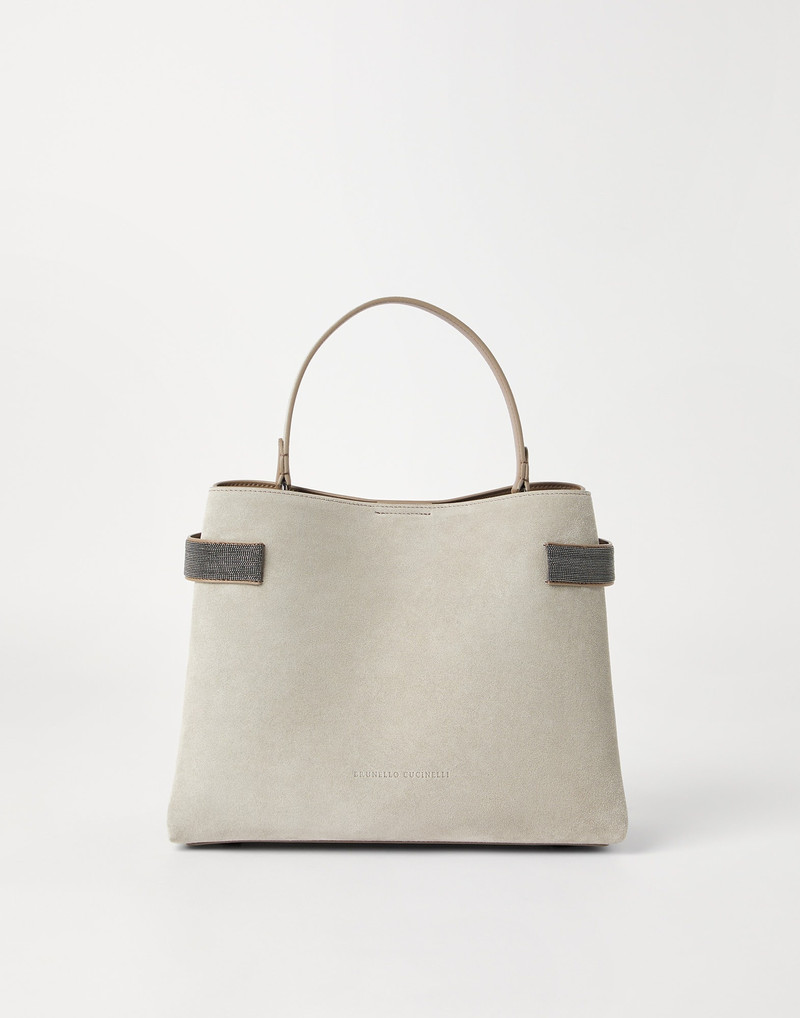 Essence top-handle bag in suede with precious bands 1