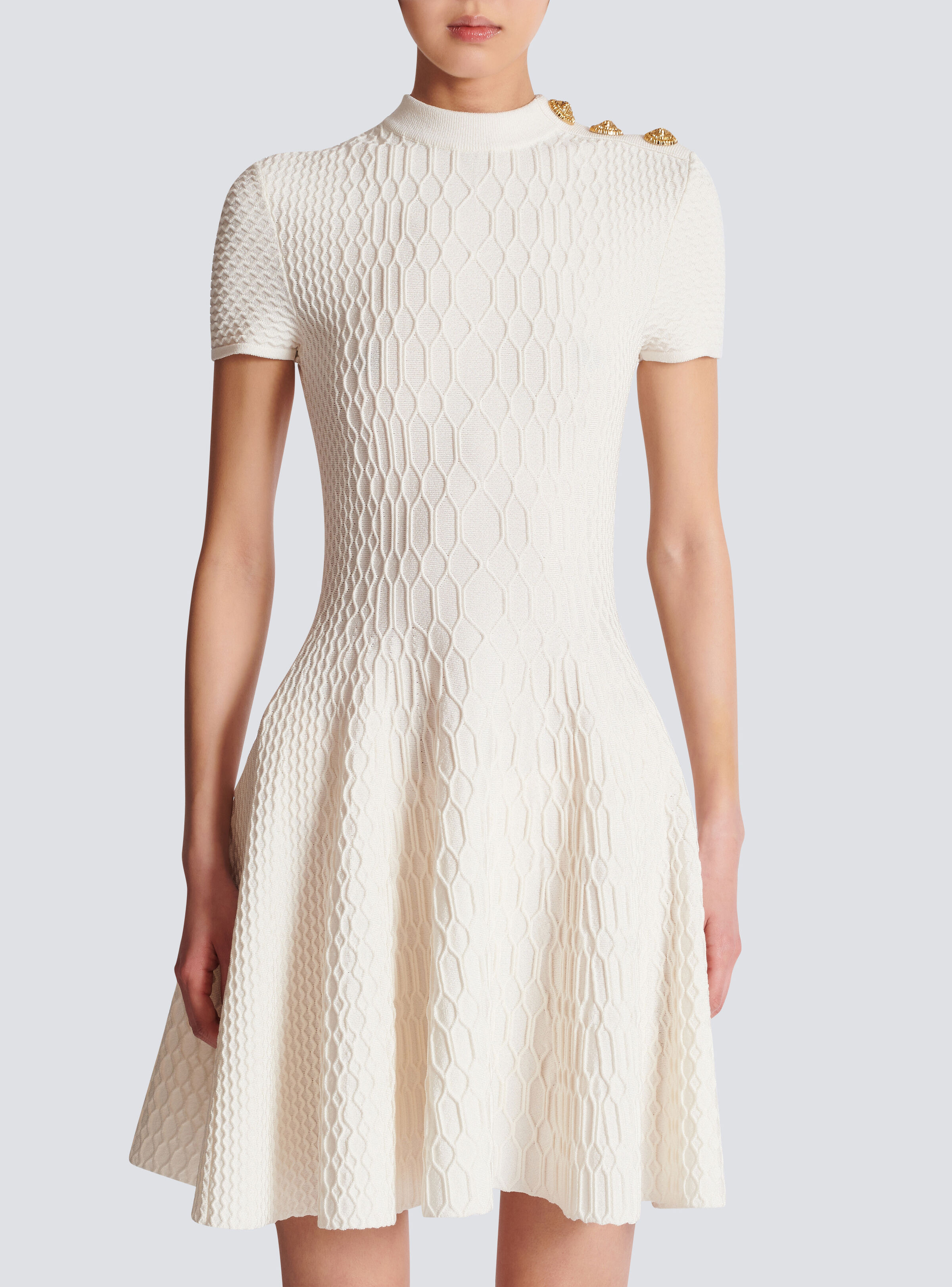 Flared crocodile-knit dress - 5