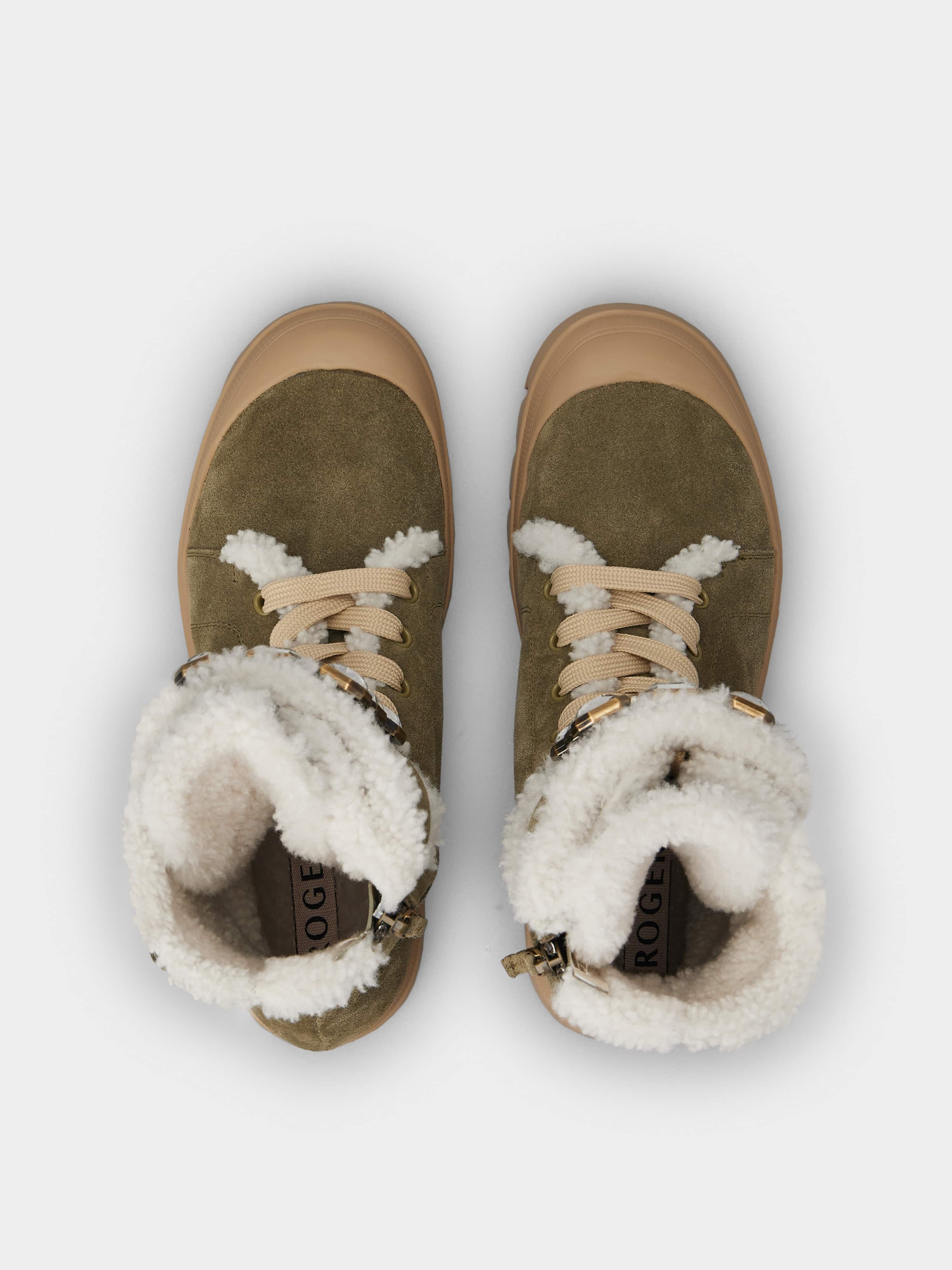 Walky Viv' Strass Buckle Lace Up Shearling Boots in Suede - 4