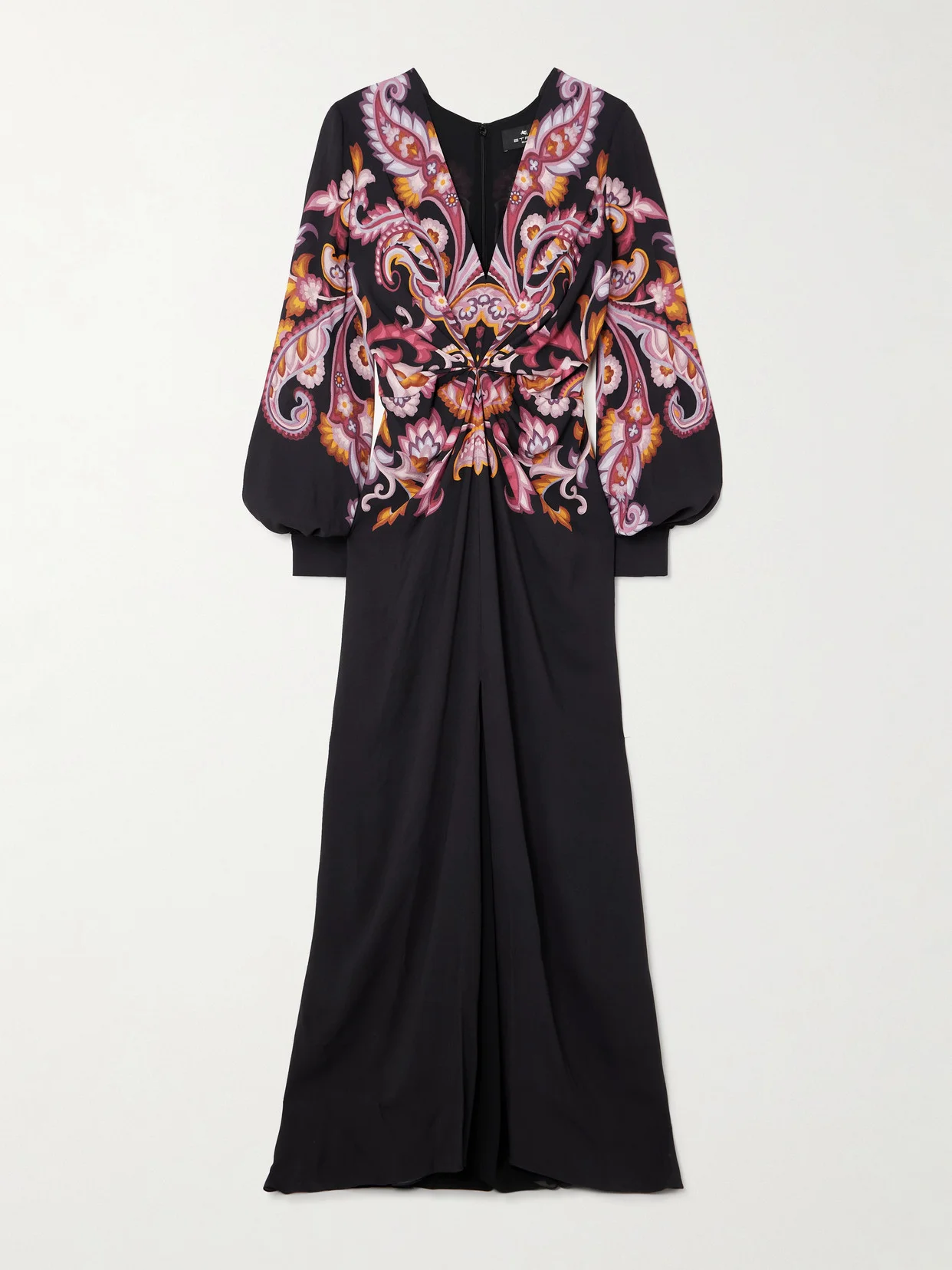 Gathered Printed Crepe De Chine Maxi Dress - 1