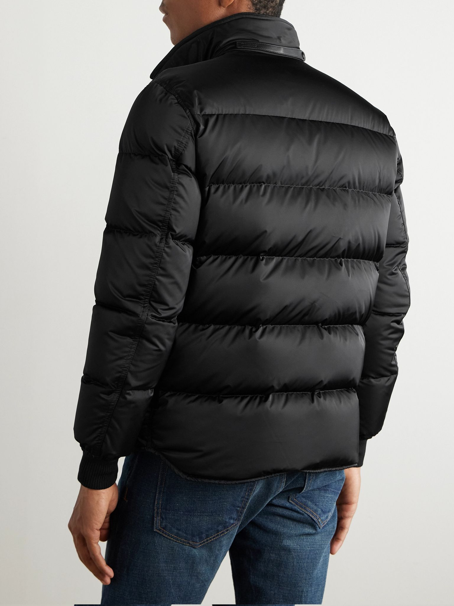 Leather-Trimmed Quilted Padded Shell Down Jacket Black - 3