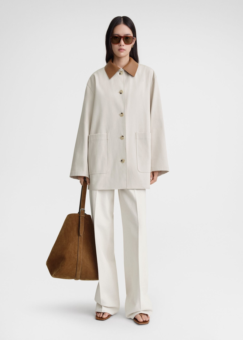 Totême Leather-collar cotton barn jacket pebble outlook