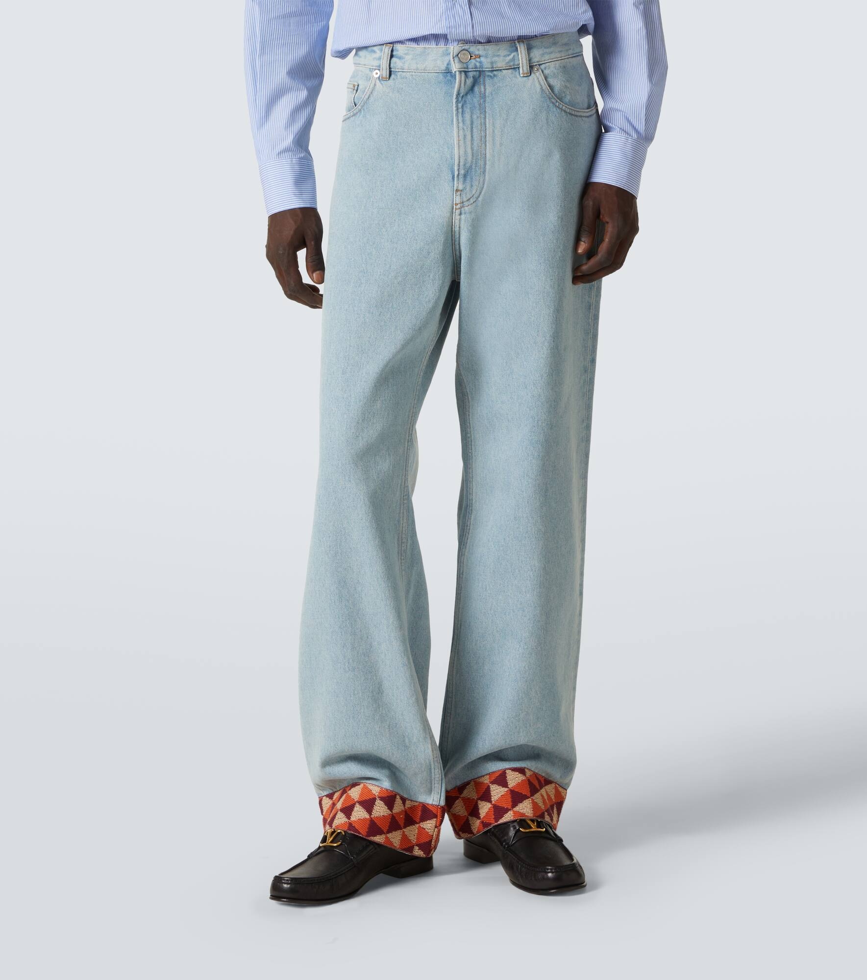 Jacquard-trimmed wide-leg jeans - 3