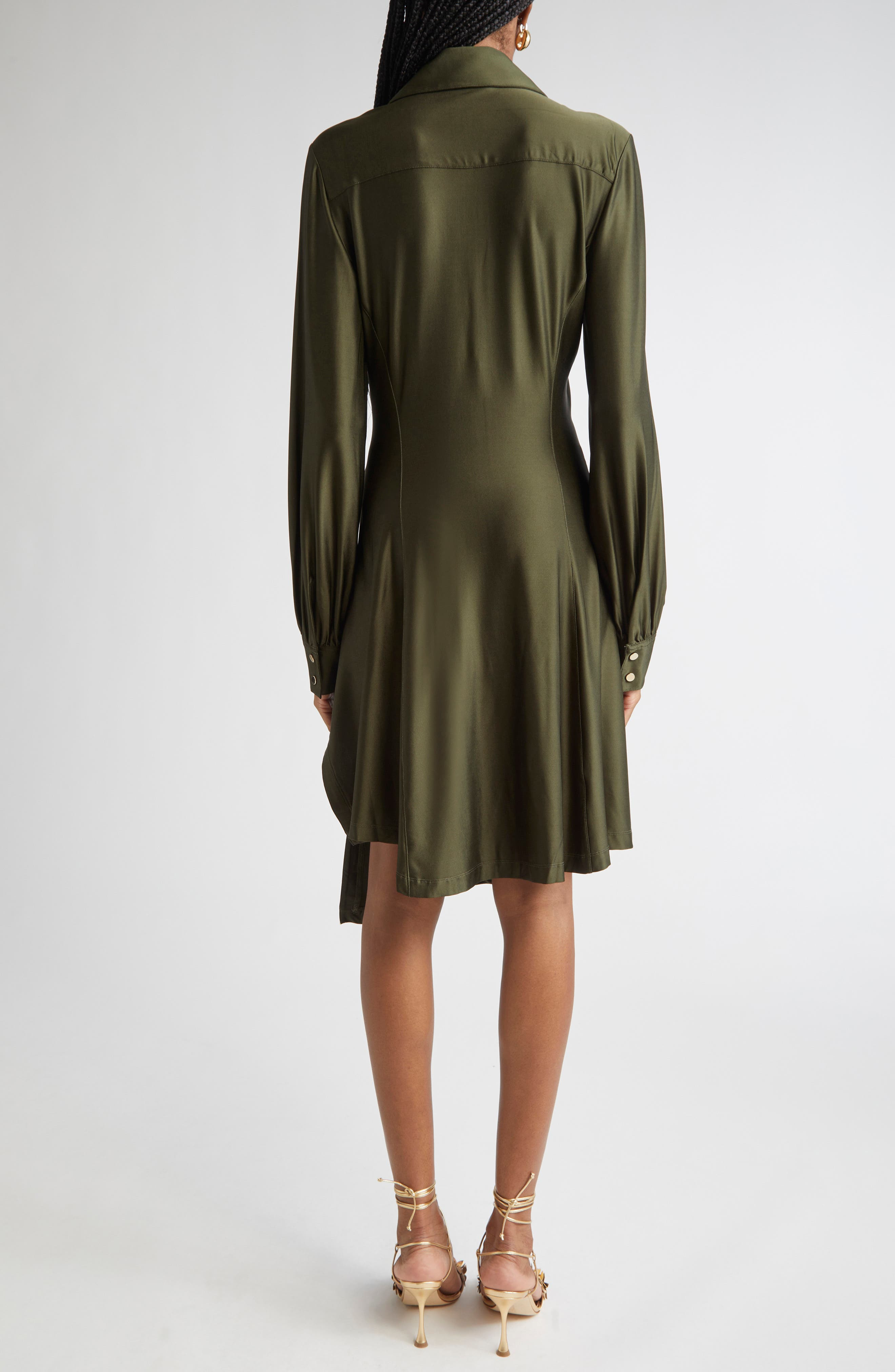 Rabanne Draped Long Sleeve Jersey Minidress in New Kaki at Nordstrom - 2