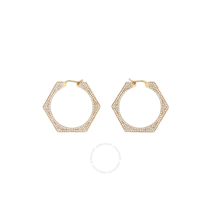 Burberry Light Gold Crystal Gold-Plated Nut Hoop Earrings - 1