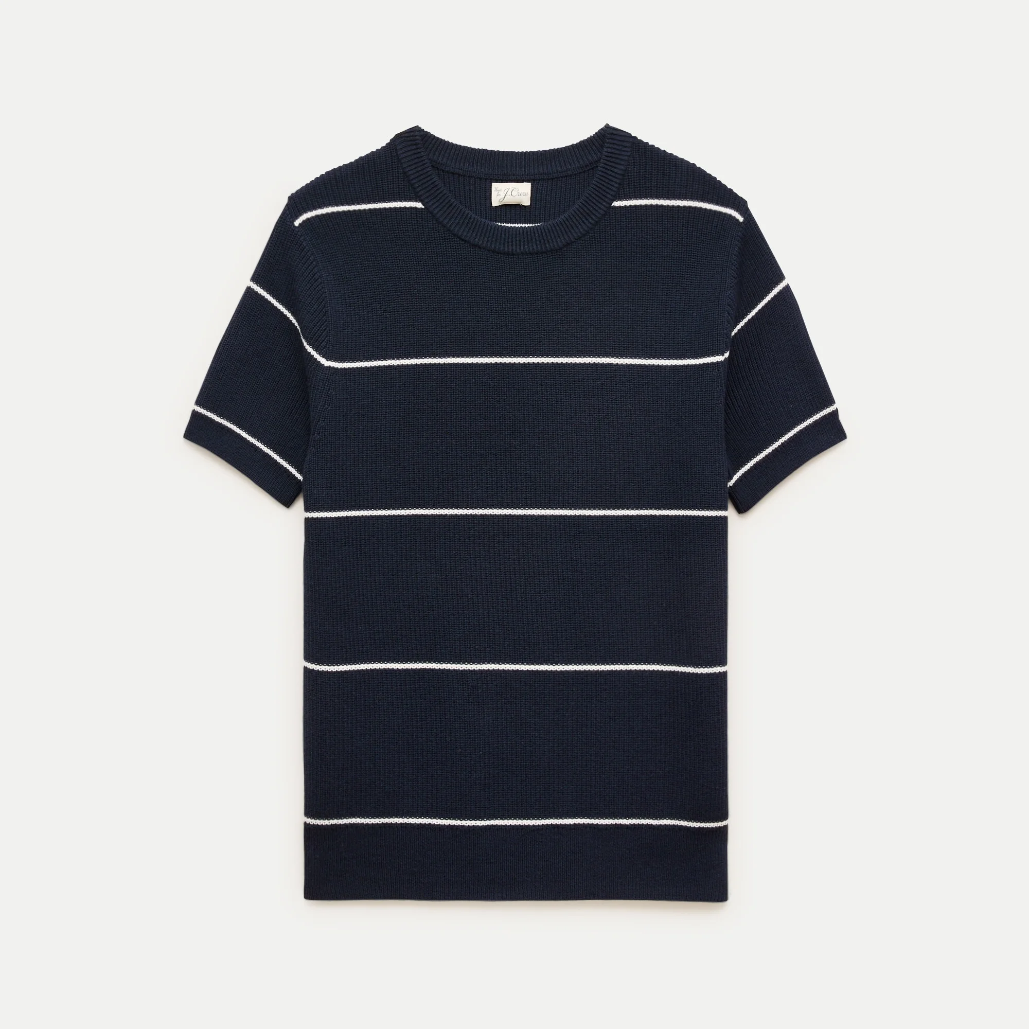 Short-sleeve sweater in ribbed cotton-silk blend stripe - 1