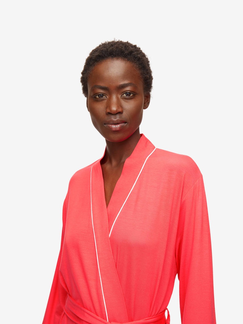 Women's Dressing Gown Lara Micro Modal Stretch Watermelon Pink - 5