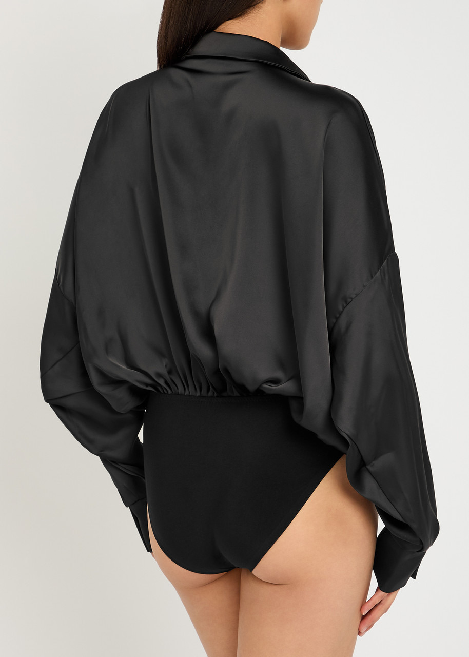 Norma Kamali Draped Satin Shirt Bodysuit - 3