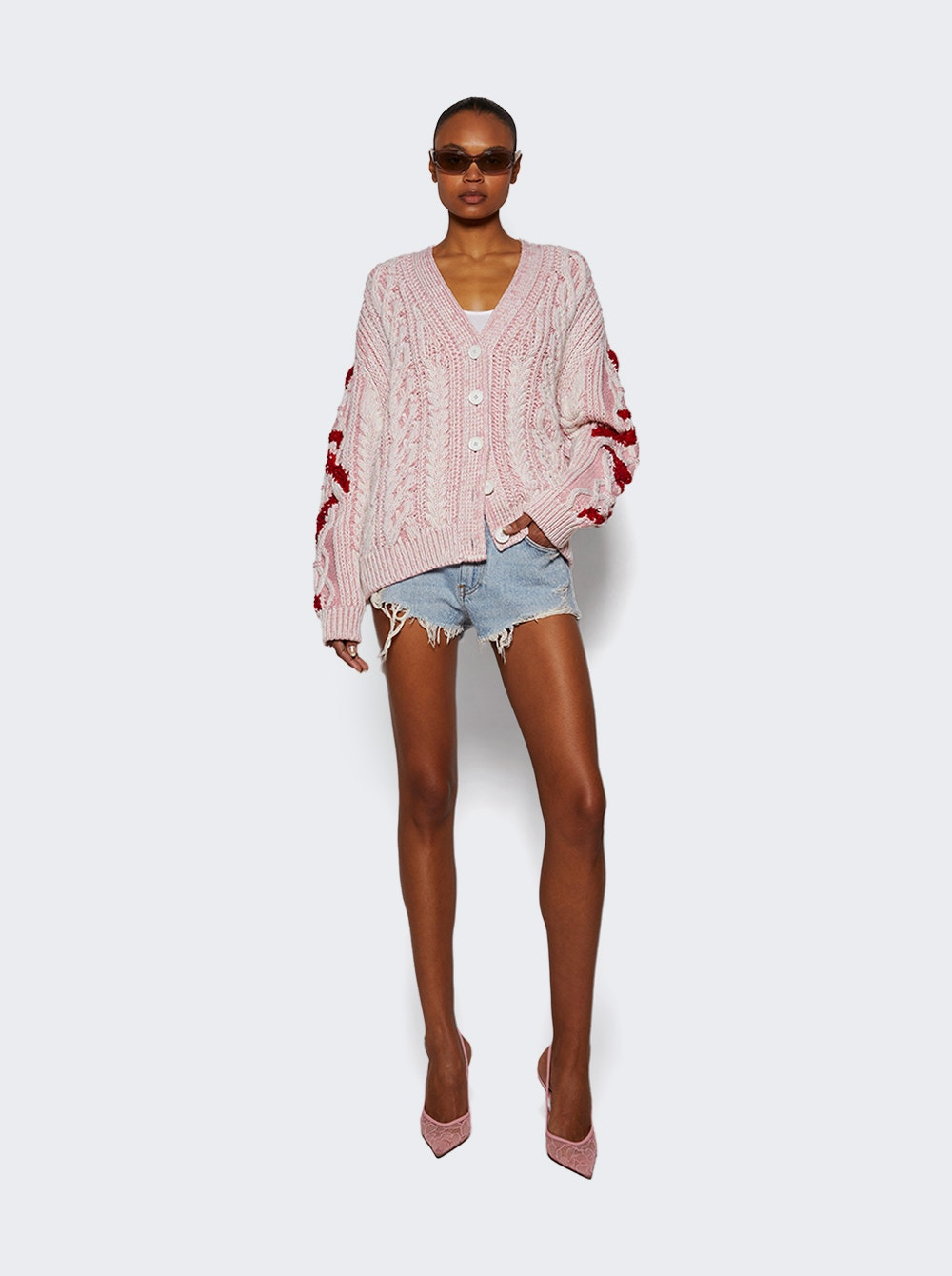 Lunar Year Snake V-neck Cardigan Ivory Pink - 5