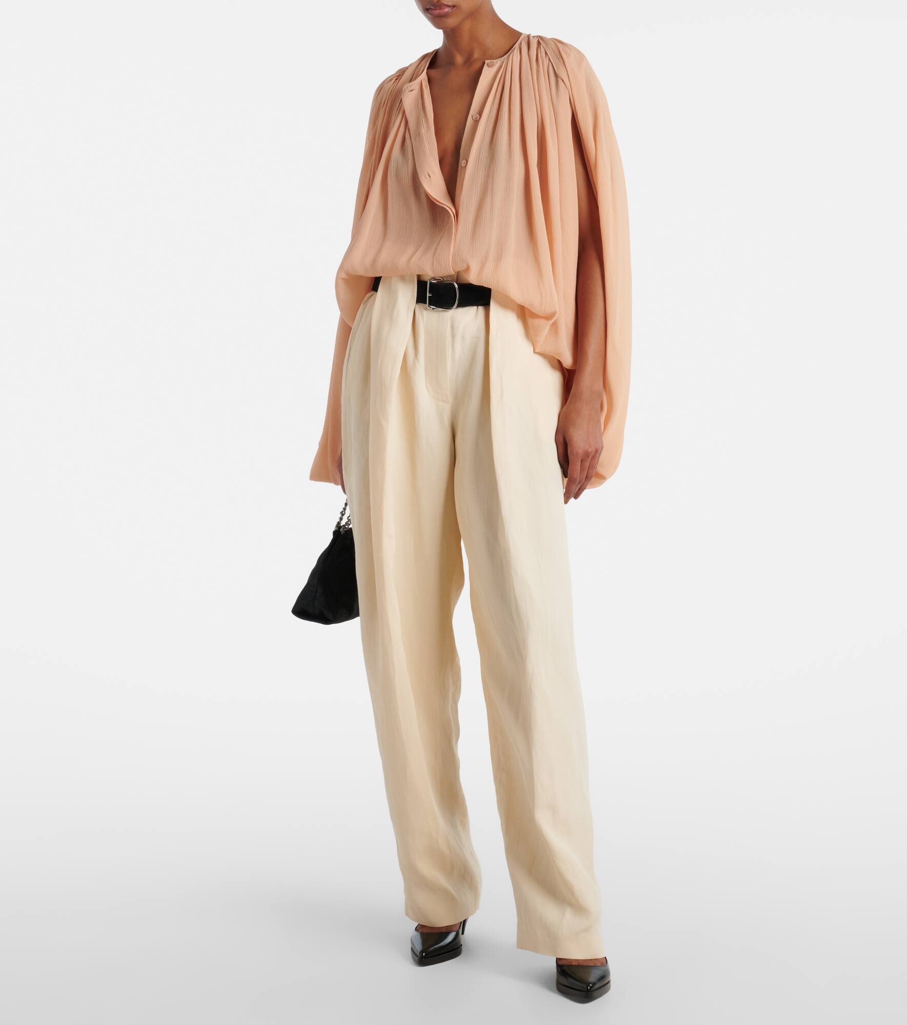 Draped silk chiffon blouse - 2