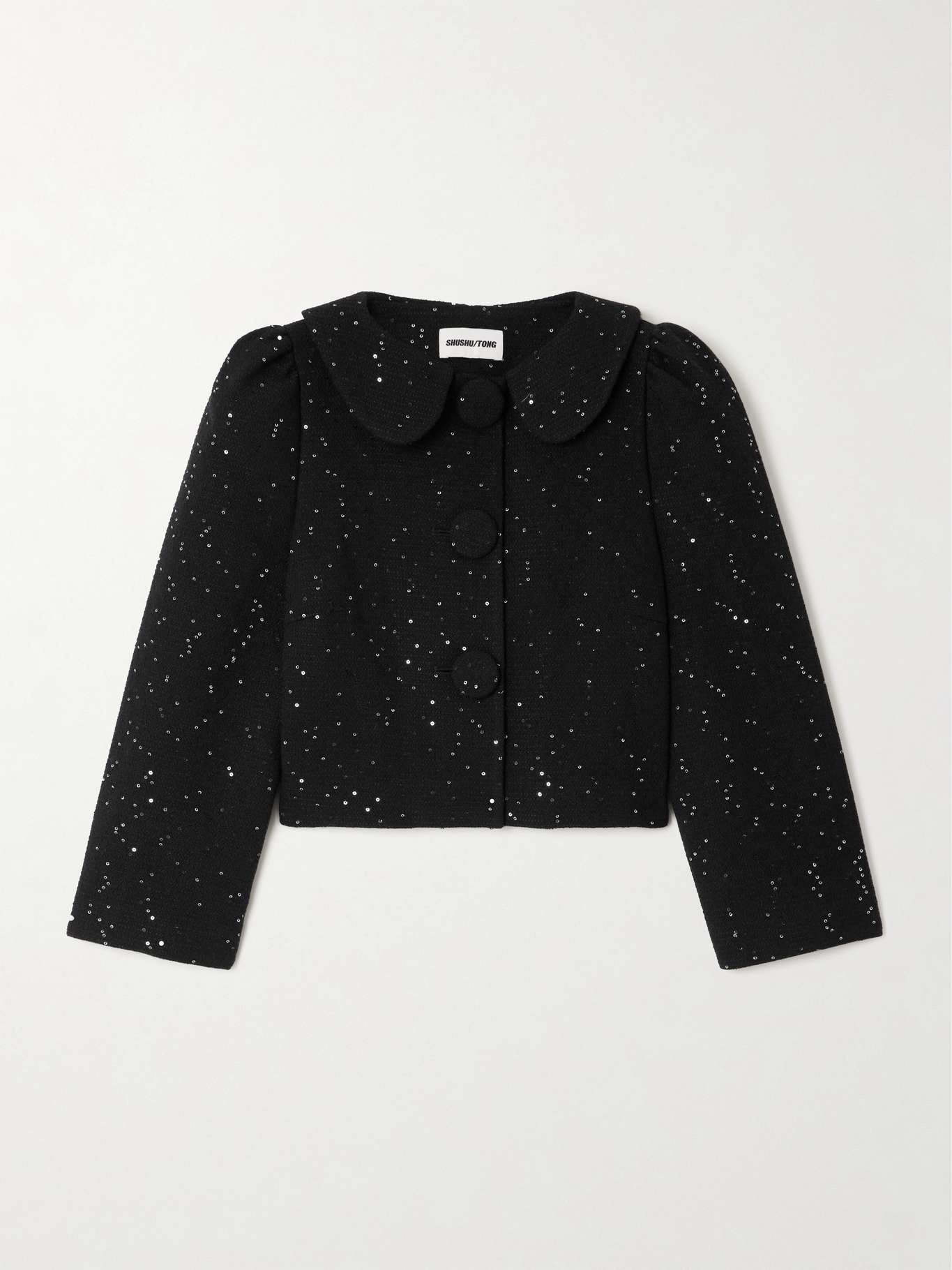 Cropped sequined wool-blend tweed jacket - 1