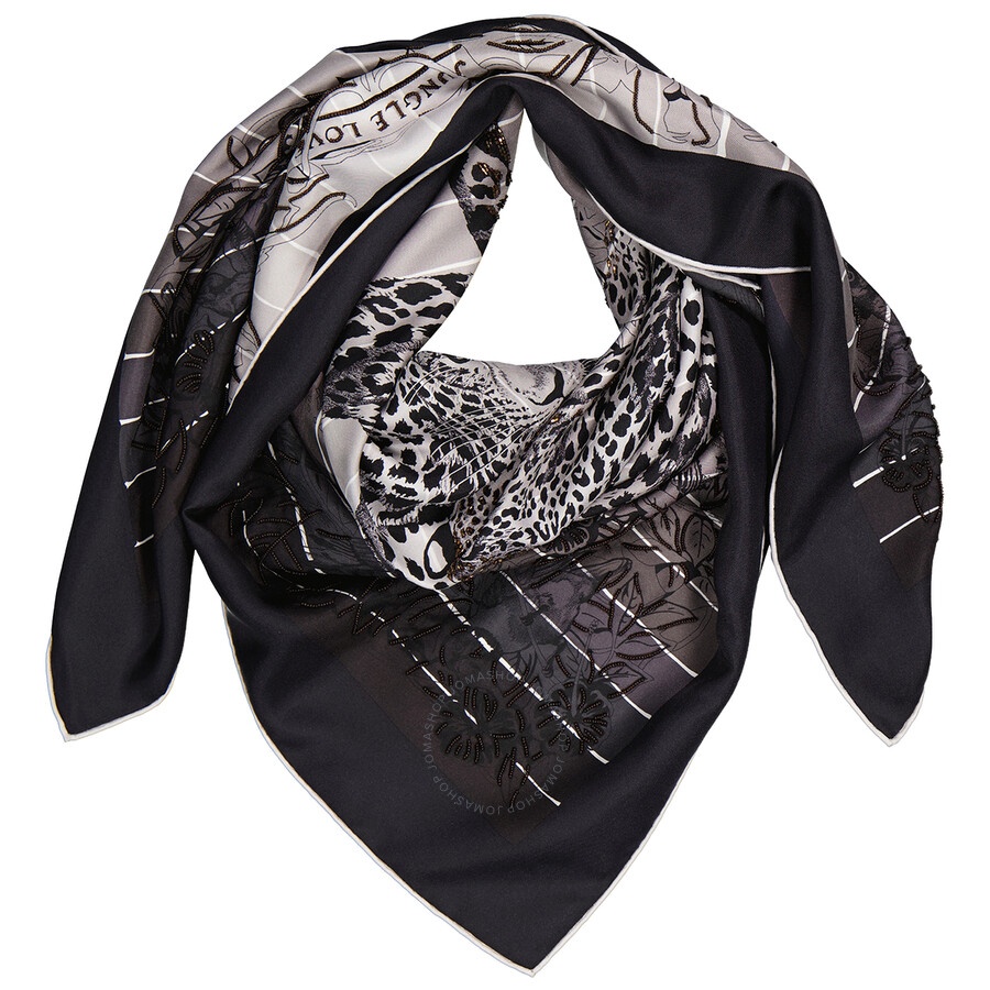 Hermes Ladies Black Jungle Love Rainbow 90 Embroidered Scarf - 3