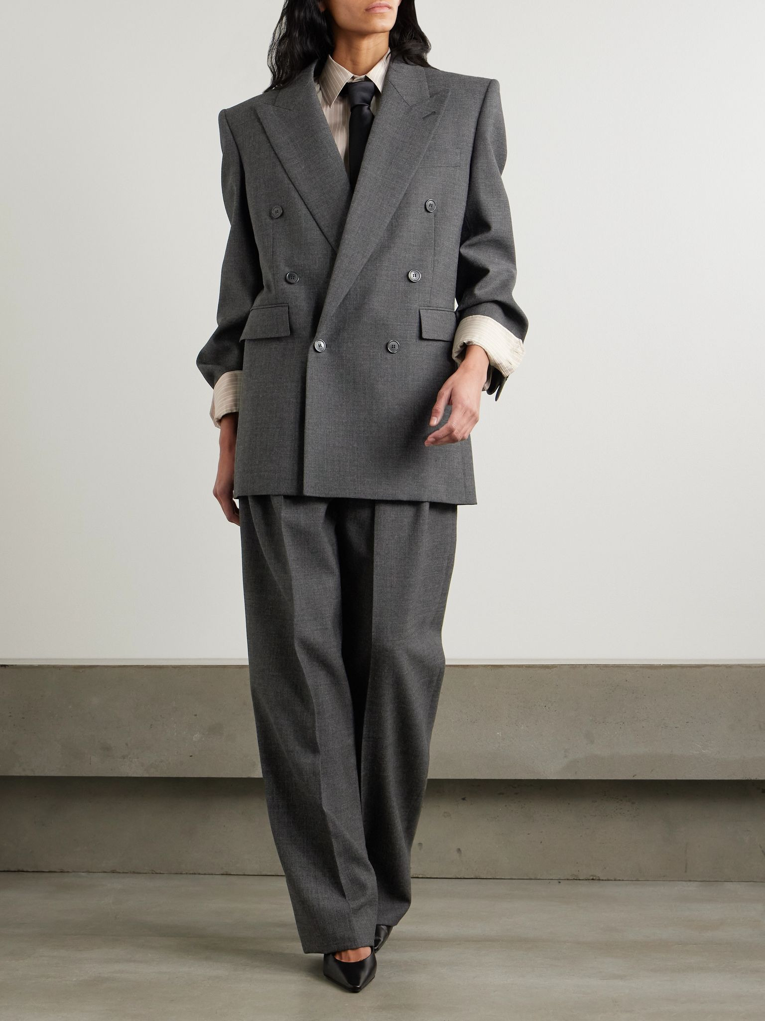 Double-breasted wool blazer Dark gray - 2