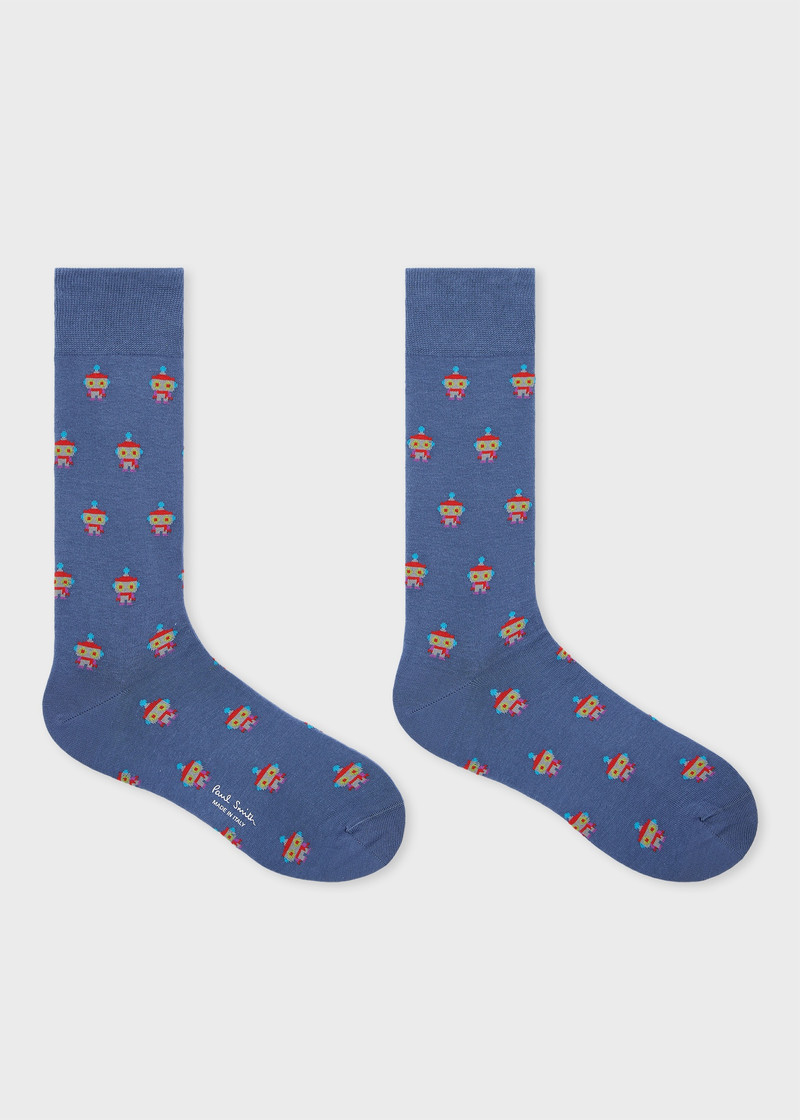 Paul Smith Blue Cotton-Blend 'Robot' Socks outlook