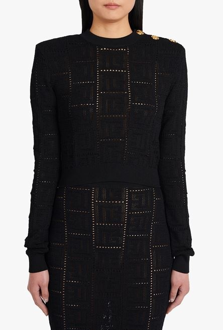 Cropped black sweater eco-designed with Balmain monogram - 5