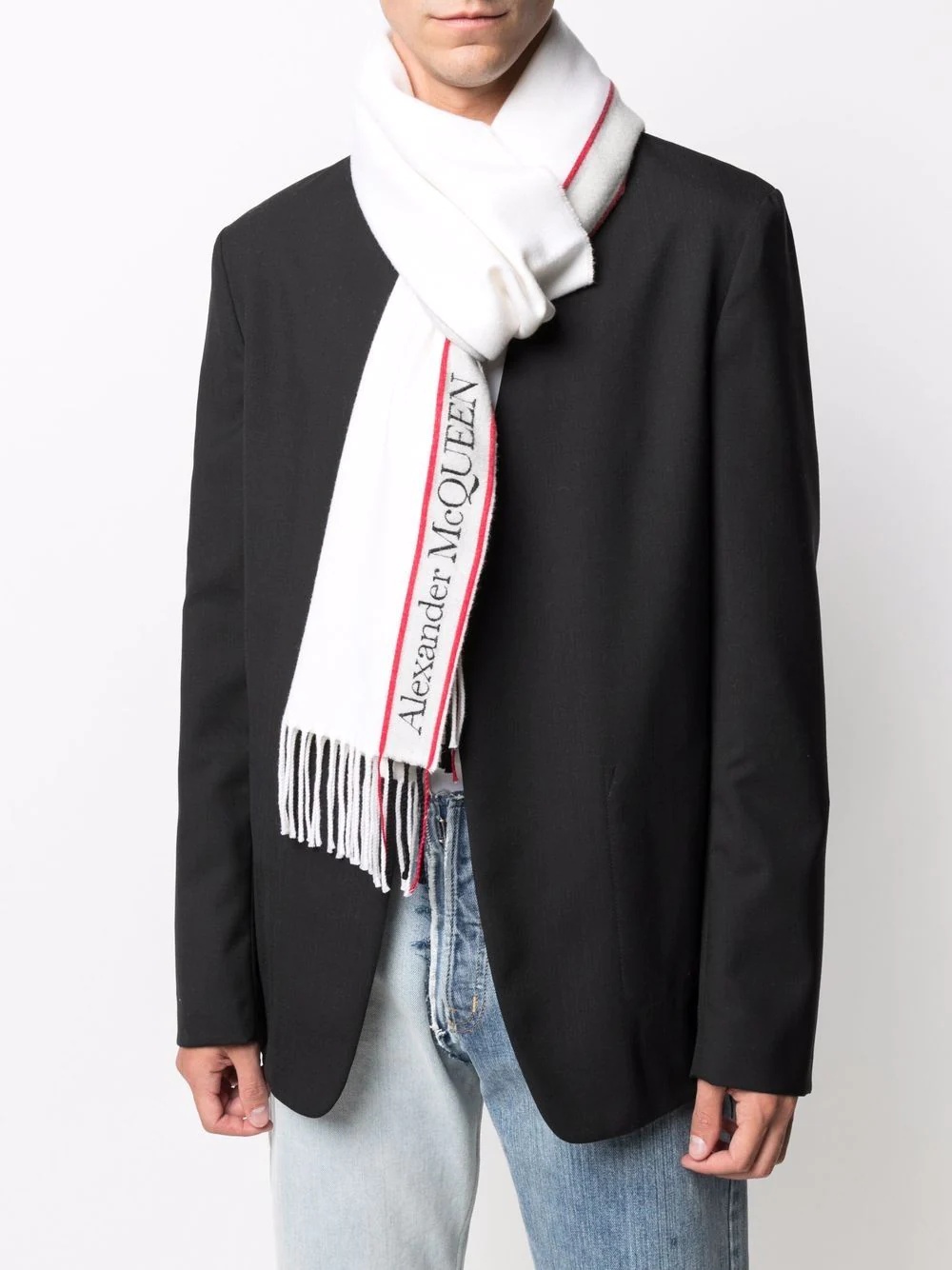 fringed logo-stripe scarf - 2