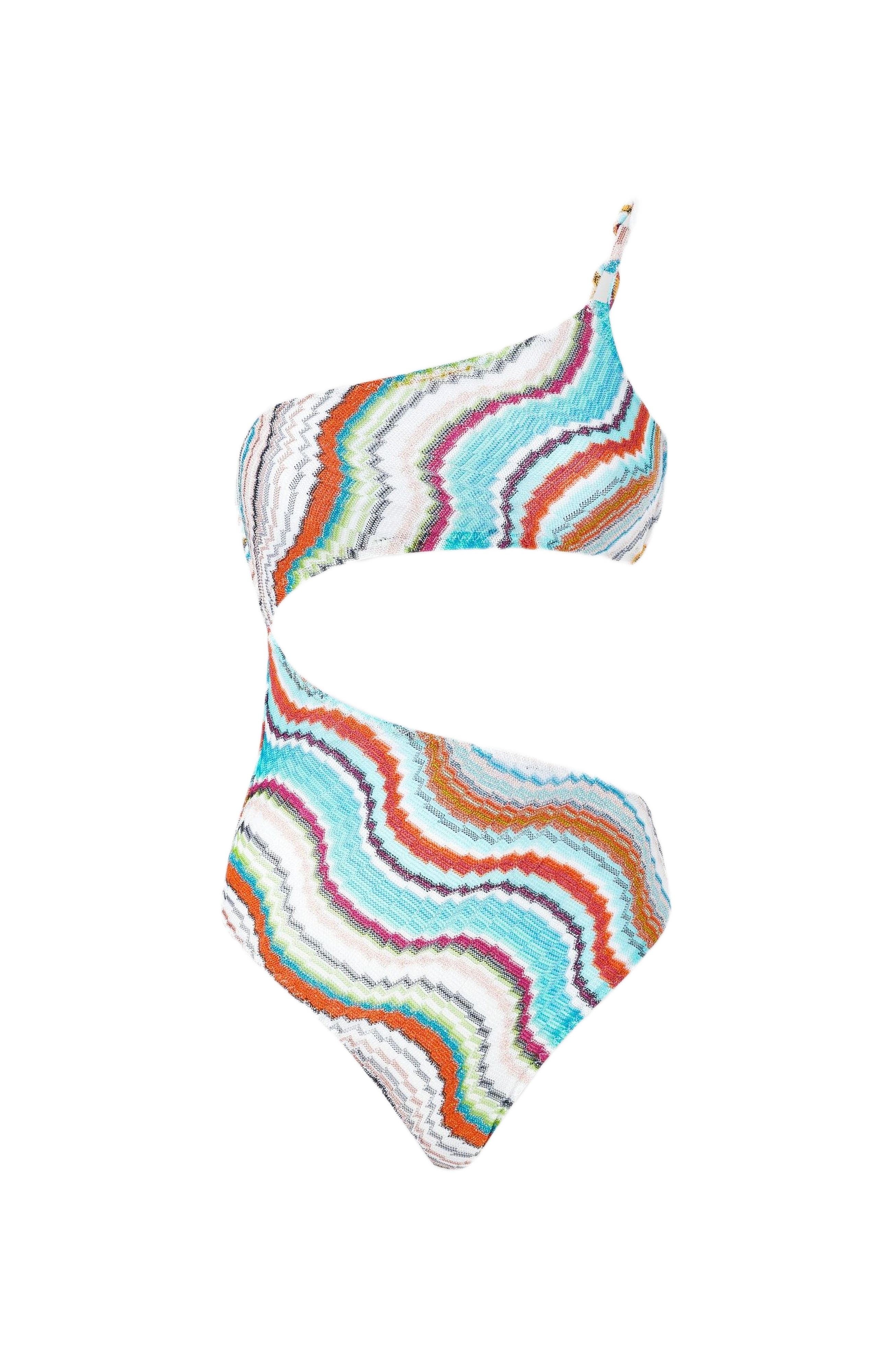 Missoni One-shoulder One-piece Swimsuit With Lamé Wave Motif And Cut-out Detail in Multicoloured at  - 2