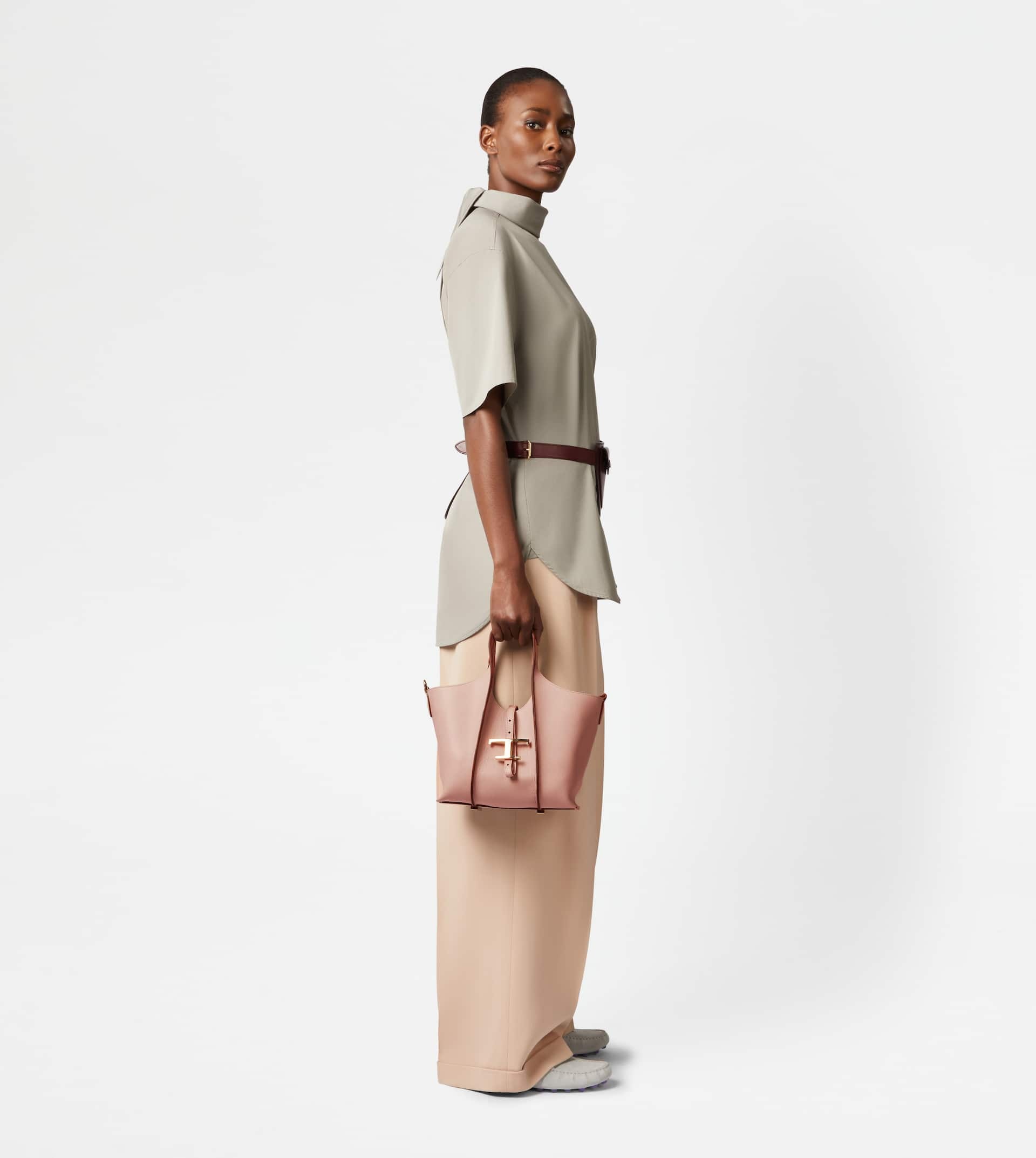 T TIMELESS SHOPPING BAG IN LEATHER MINI - PINK - 2