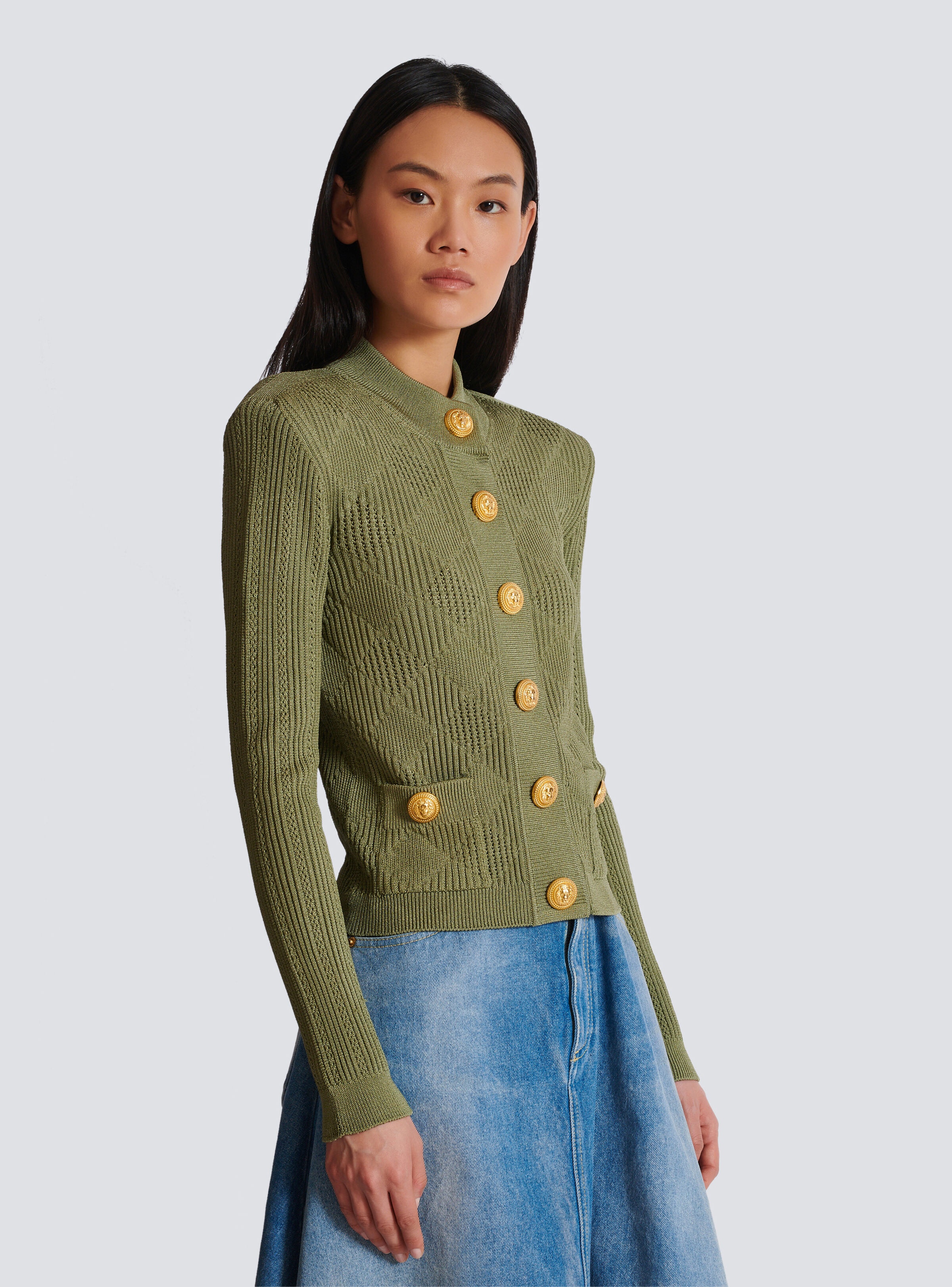 Gingham openwork knit cardigan - 6