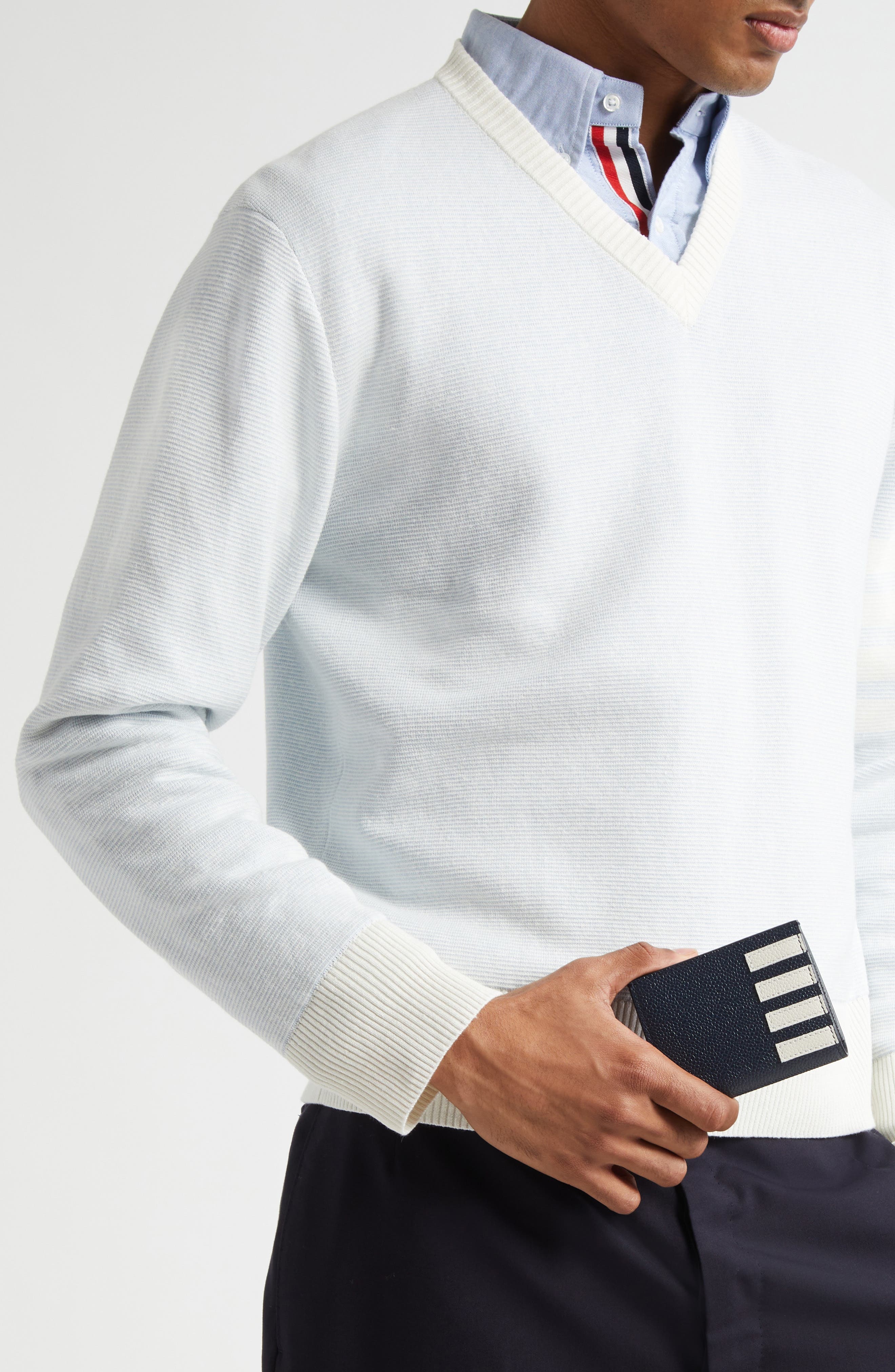 Thom Browne 4-Bar Grained Leather Bifold Card Case in Navy at Nordstrom - 3