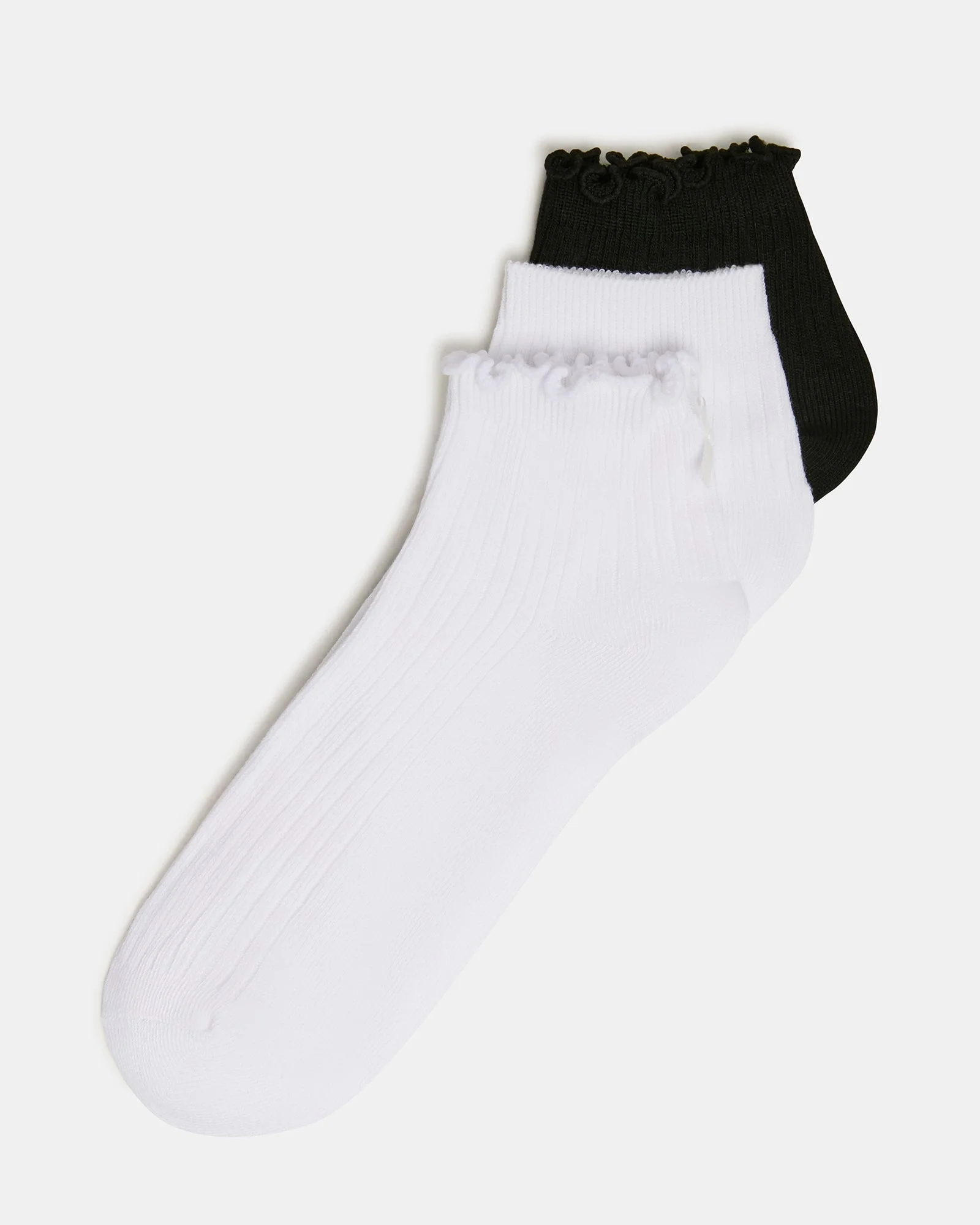 3 PACK EMMA LETTUCE EDGE SOCKS WHITE/BLACK - 1