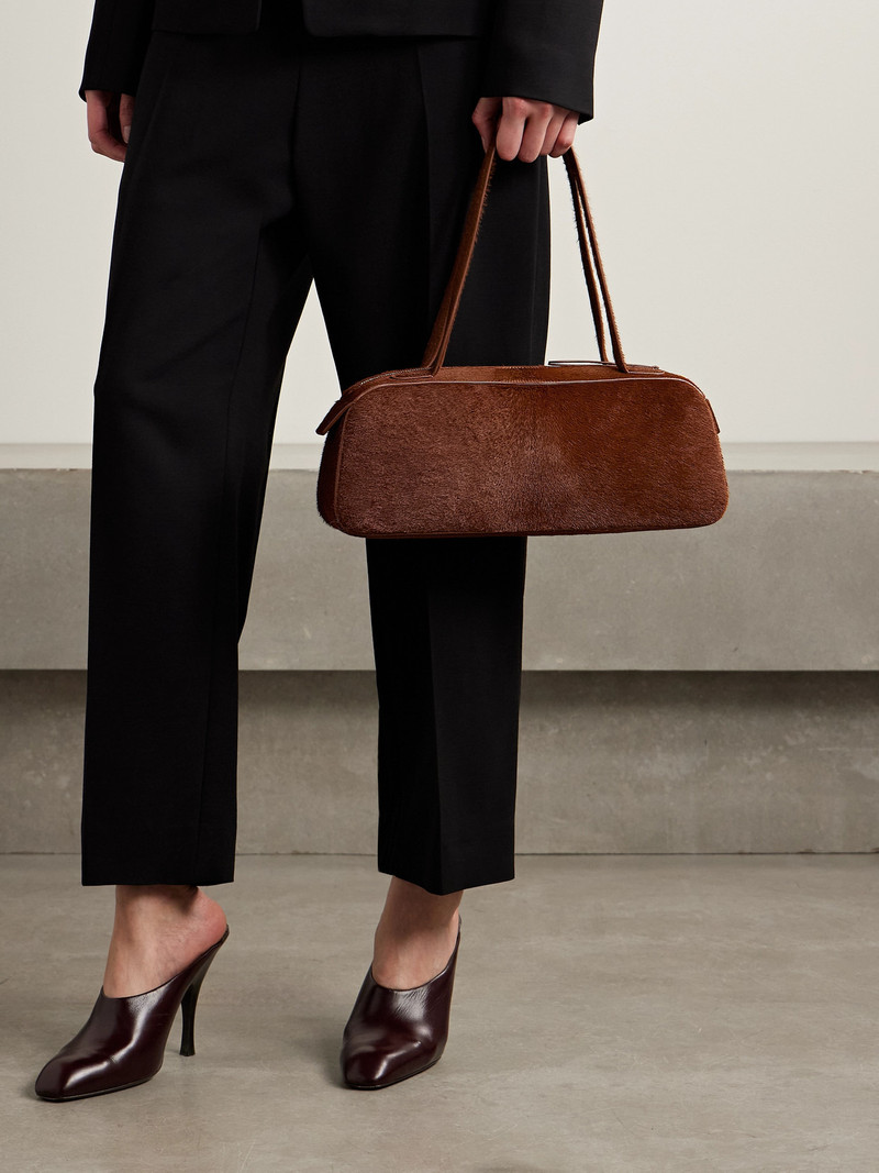 KHAITE Simona Leather-trimmed Calf Hair Shoulder Bag outlook