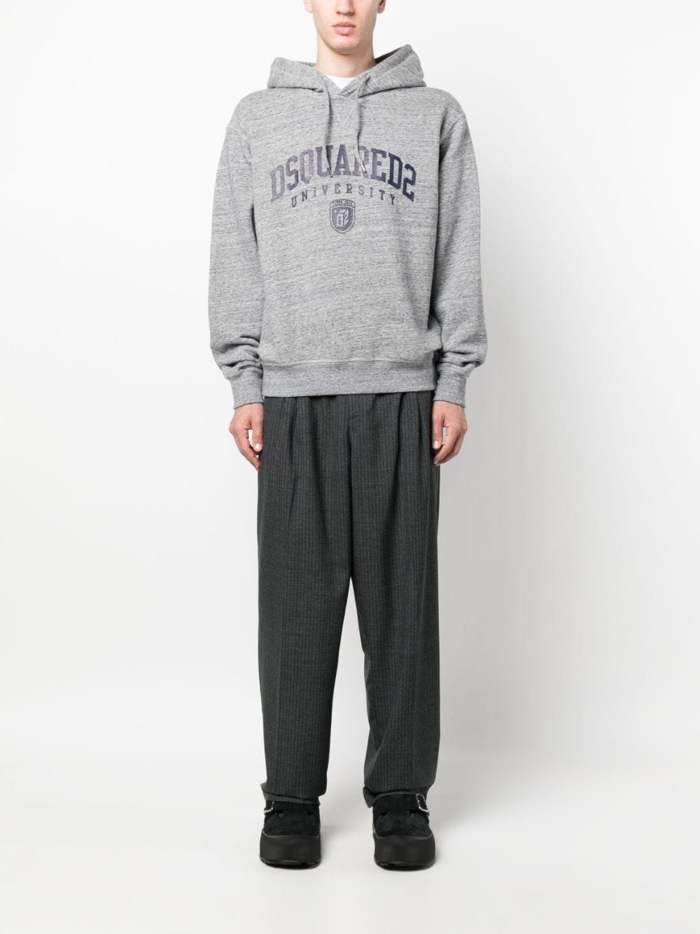 logo-print mélange-effect hoodie - 2