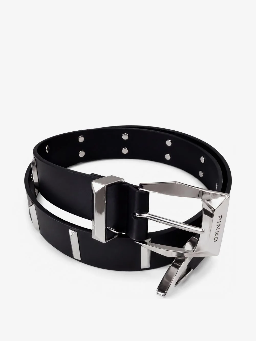 leather belt with rectangular studs, 3 cm - 1