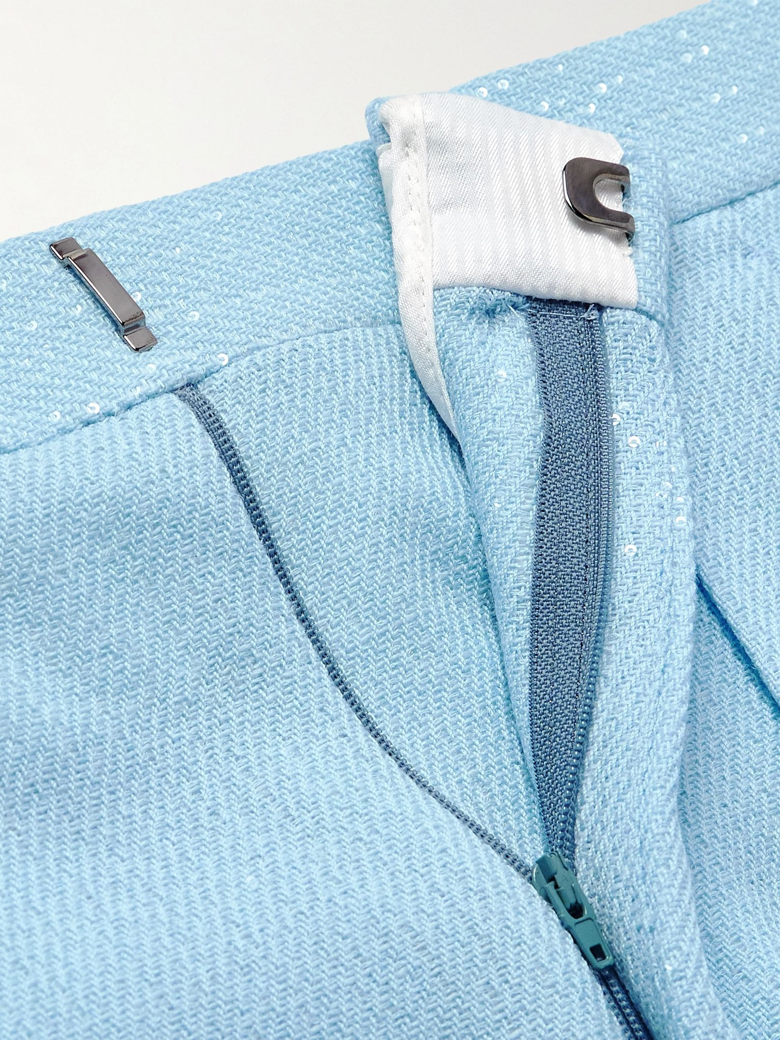 Straight-Leg Pleated Sequin-Embellished Wool-Blend Suit Trousers Light blue - 6