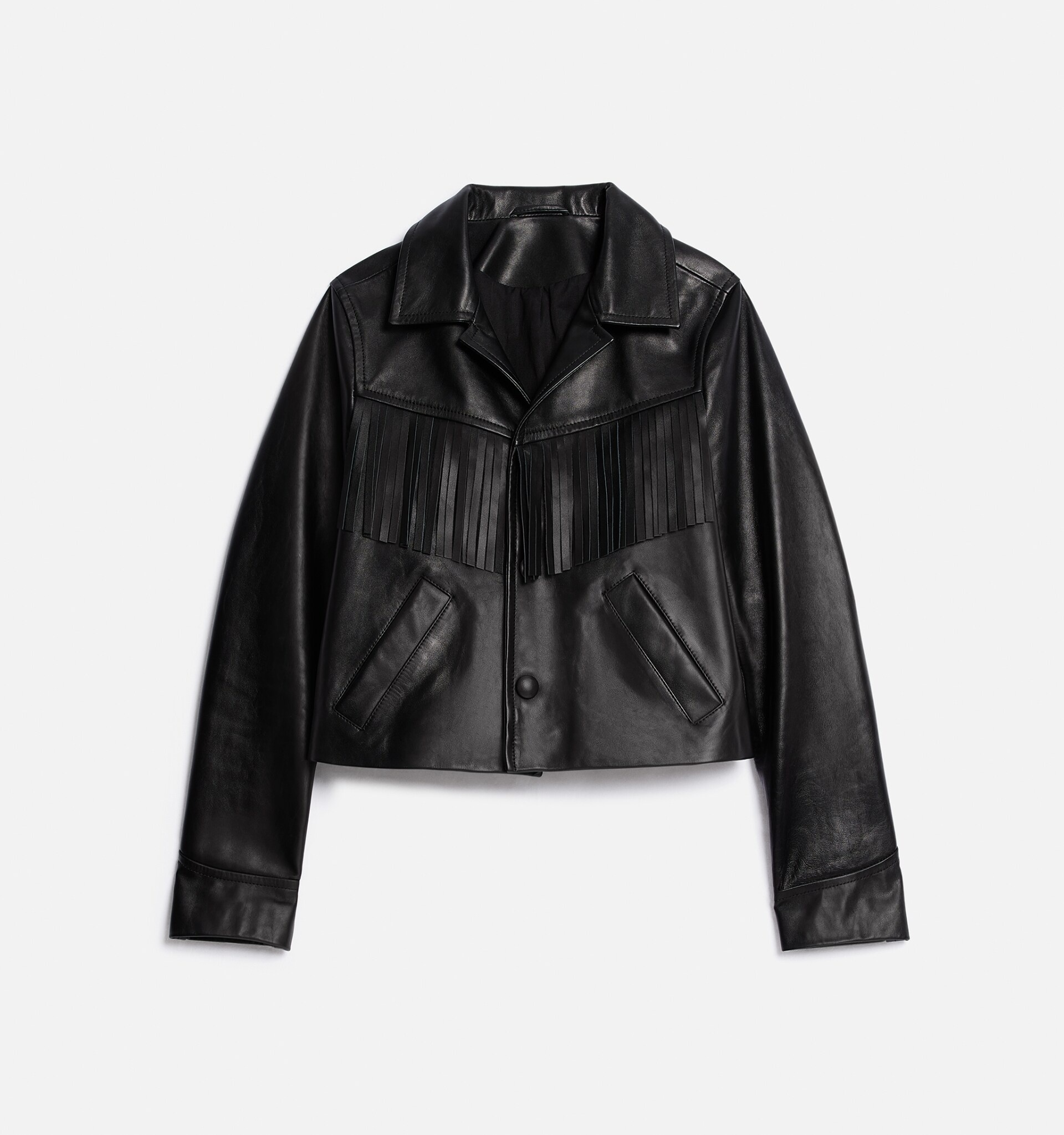 Leather Buttoned Jacket With Fringes - 5