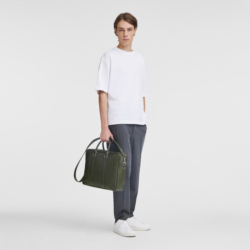 Longchamp Le Foulonné M Briefcase Khaki - Leather outlook