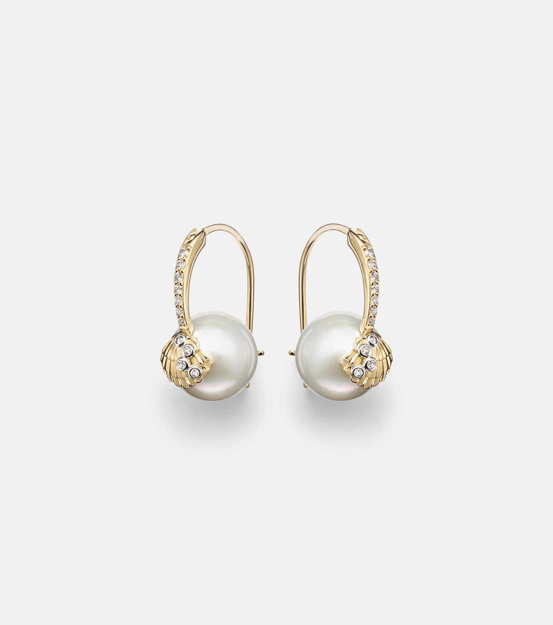 14kt gold (585/1000) earrings with pearls and diamonds - 1