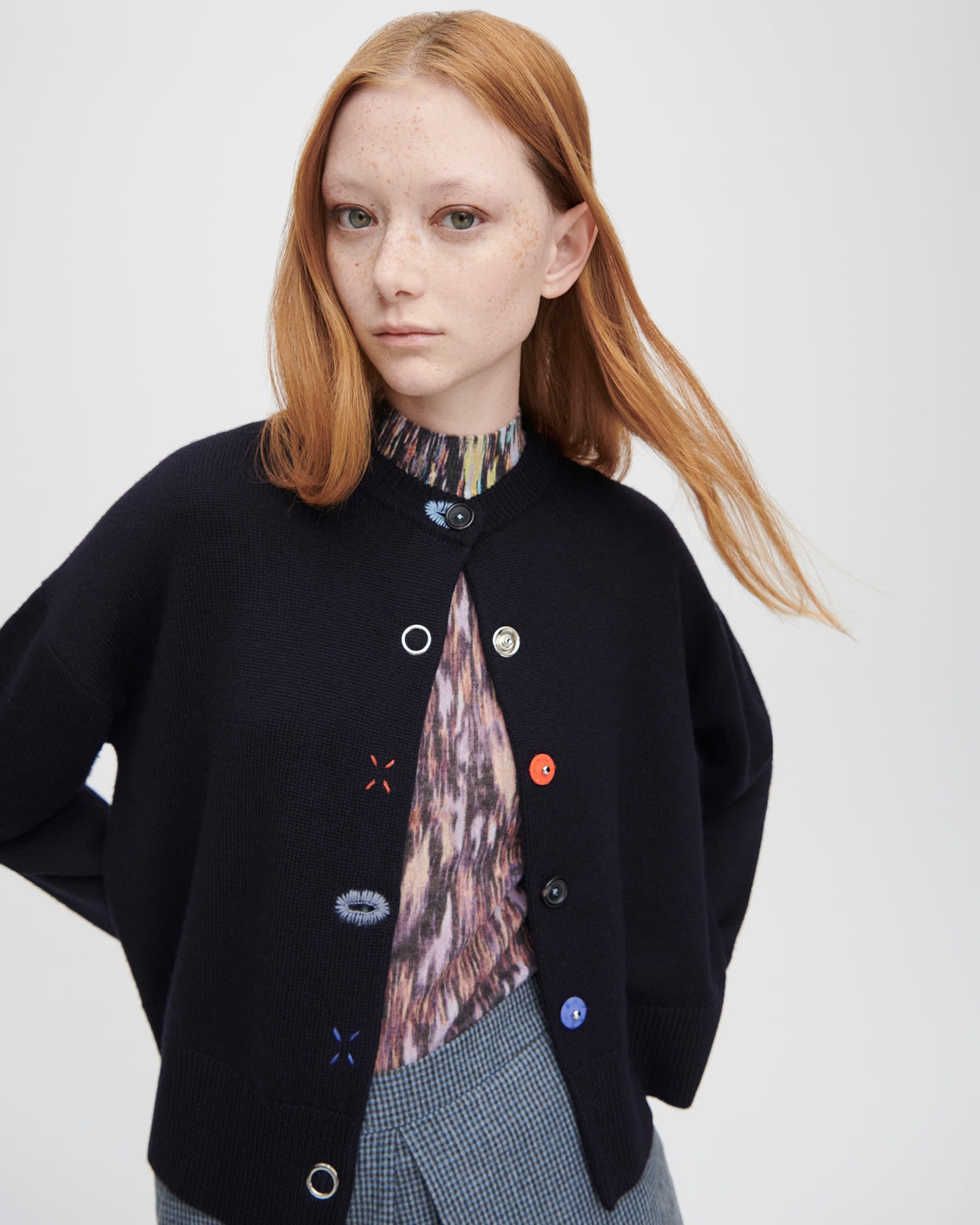 Navy Mixed Buttons Cardigan - 3