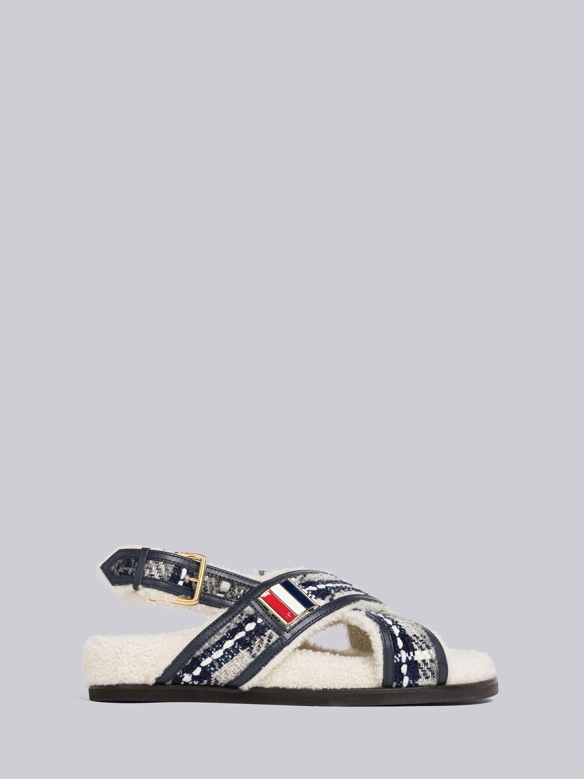 Tartan Ribbon Tweed Criss Cross Sandal - 1