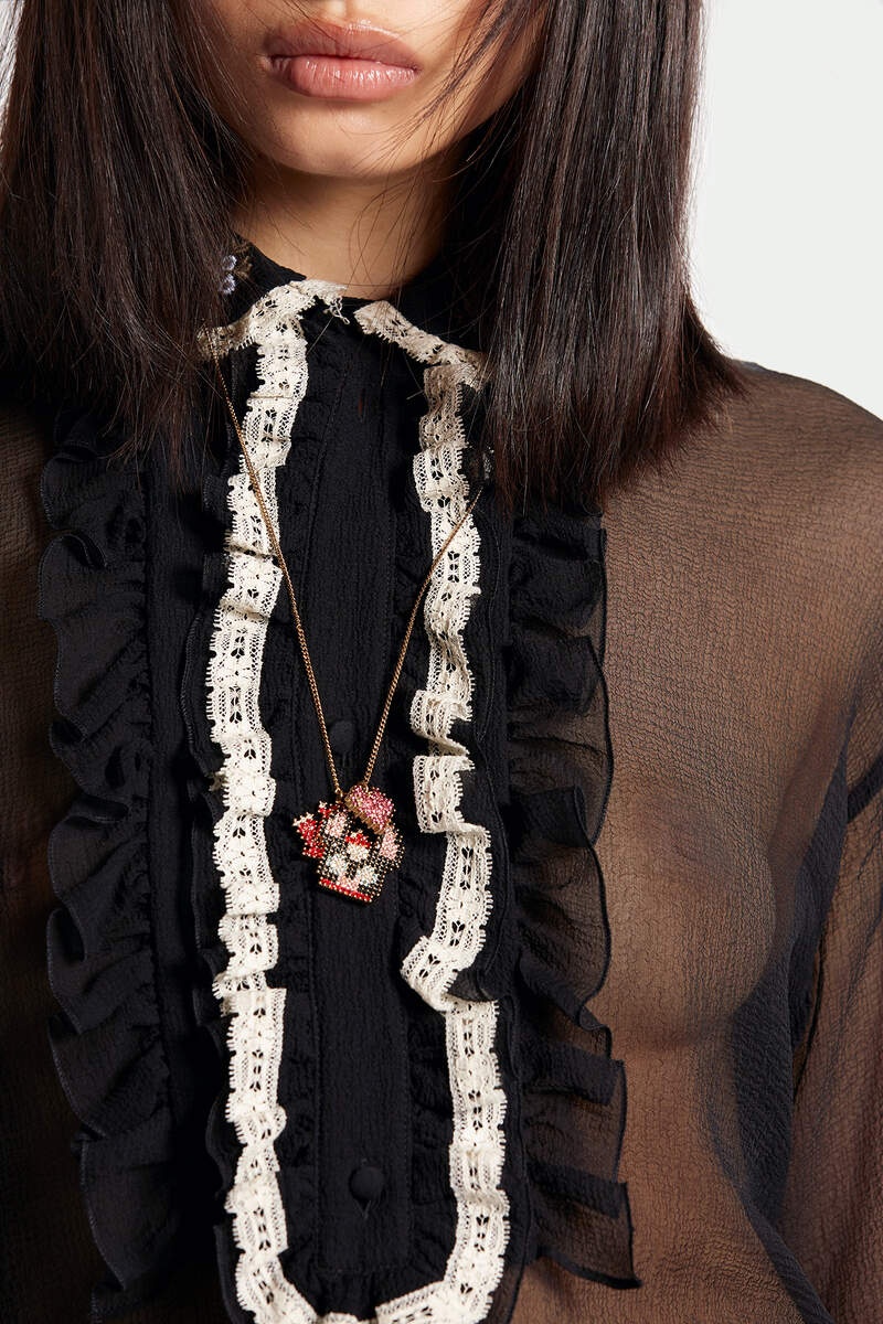 SILKY LACE TRIMMED SHIRT - 5