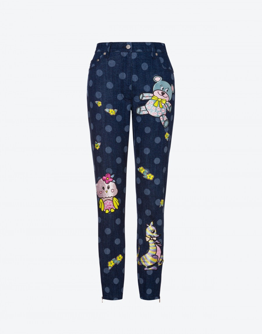 ANIMAL PATCH POLKA DOTS DENIM TROUSERS - 1