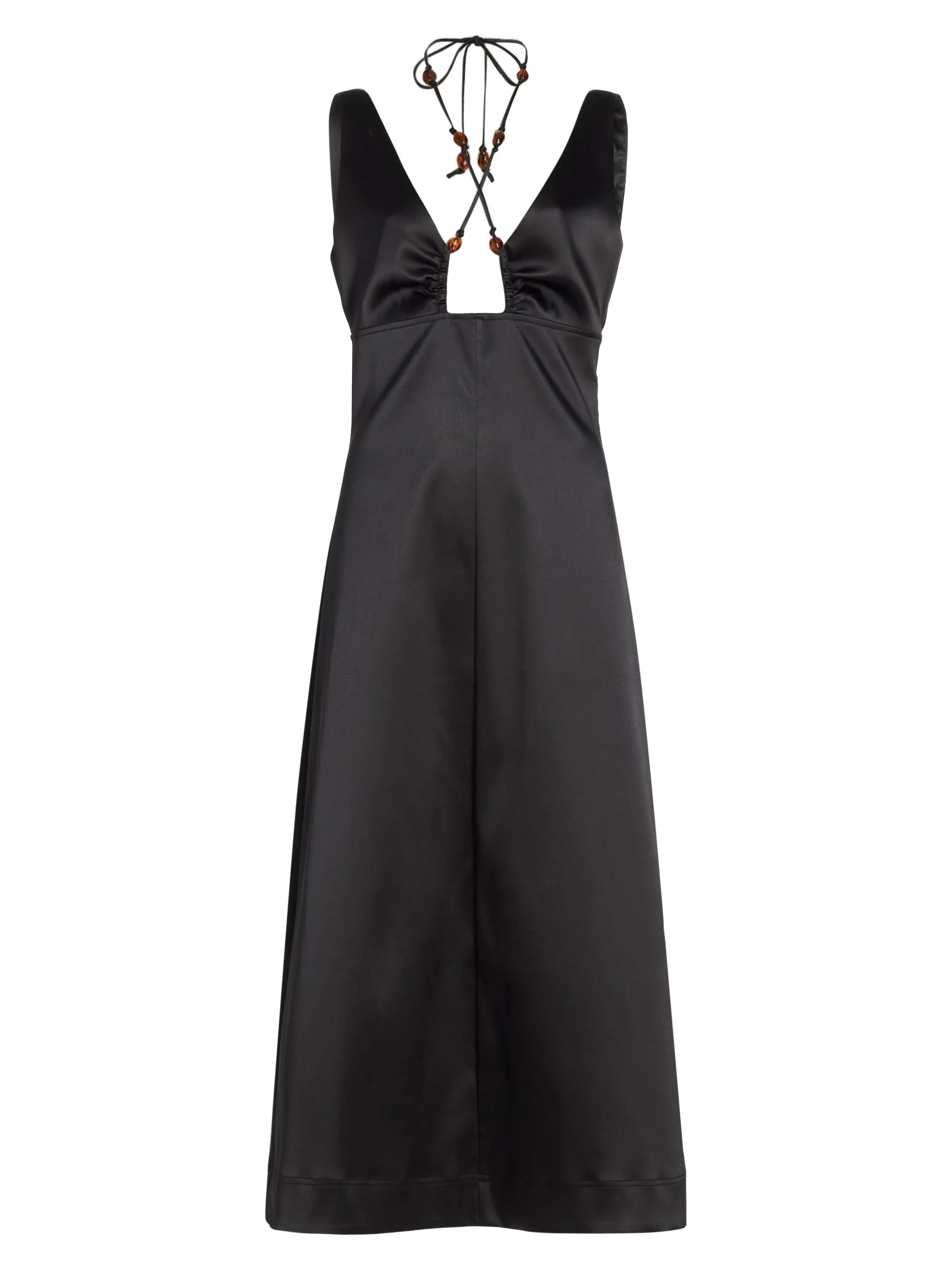 Women's Satin Halter Dress - Black - 1