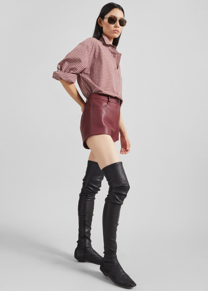 Troye Faux Leather Hot Pants - Burgundy 6