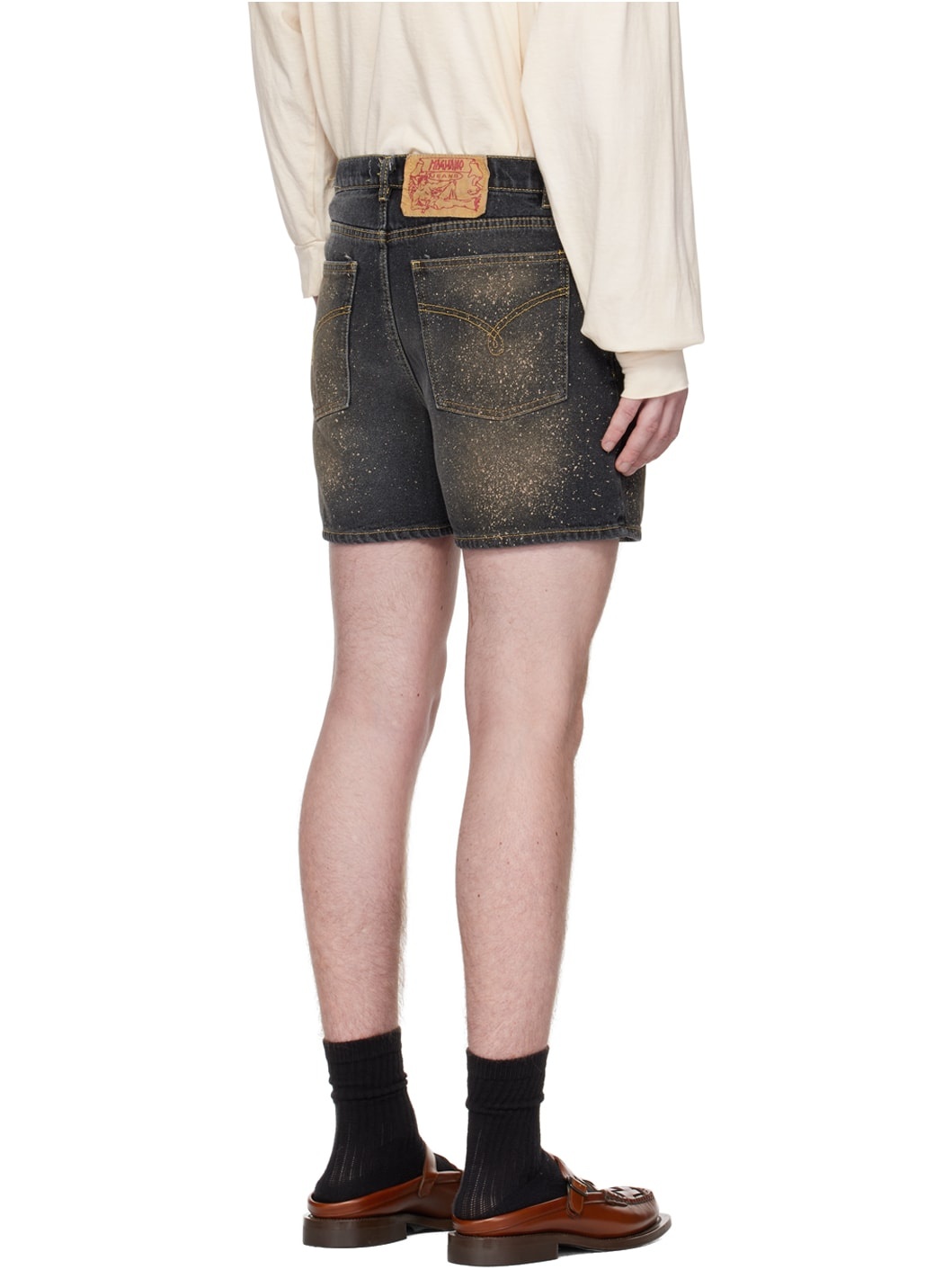Black Paint Splatter Denim Shorts - 3