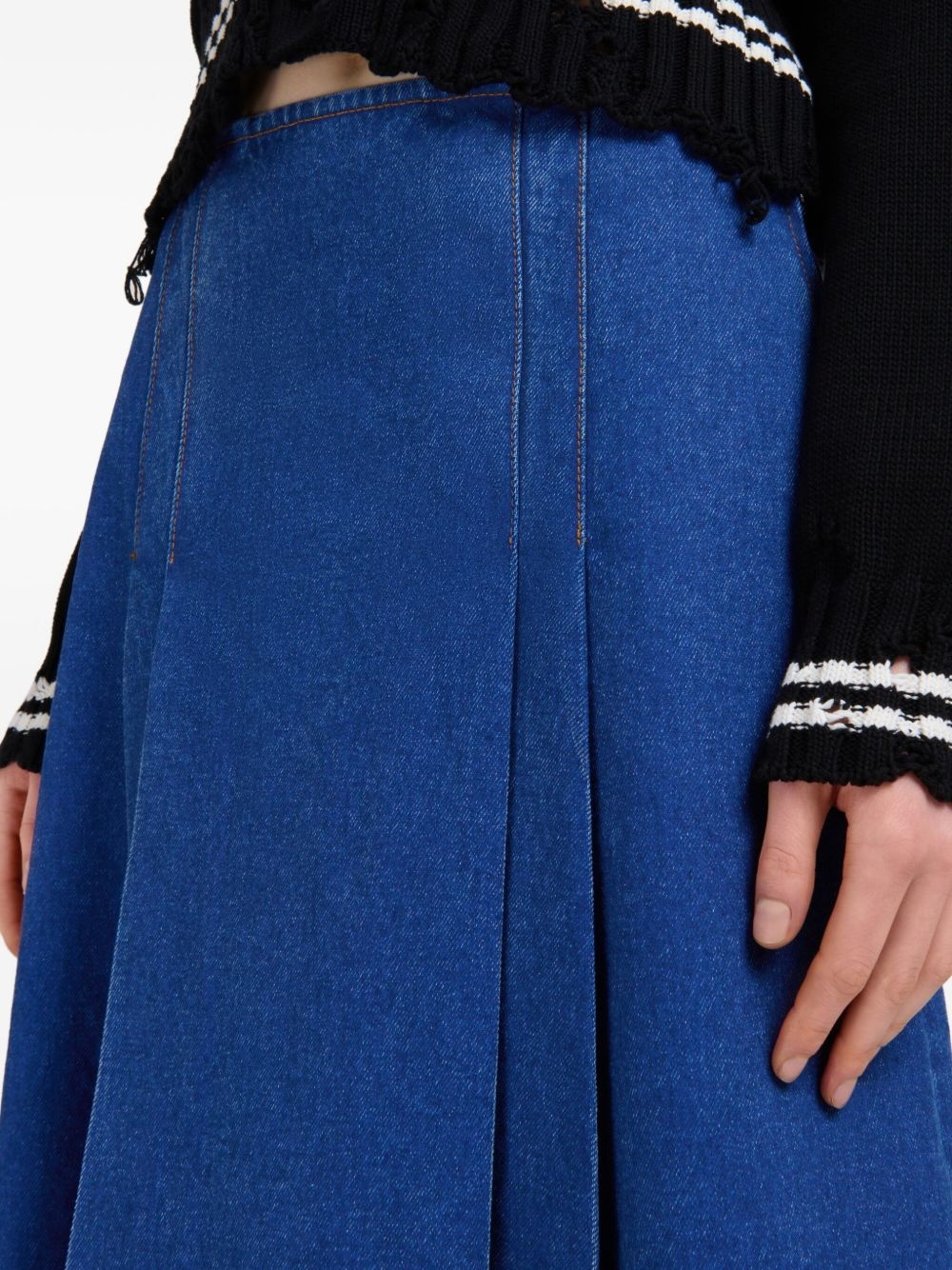pleate-detailed denim skirt - 5