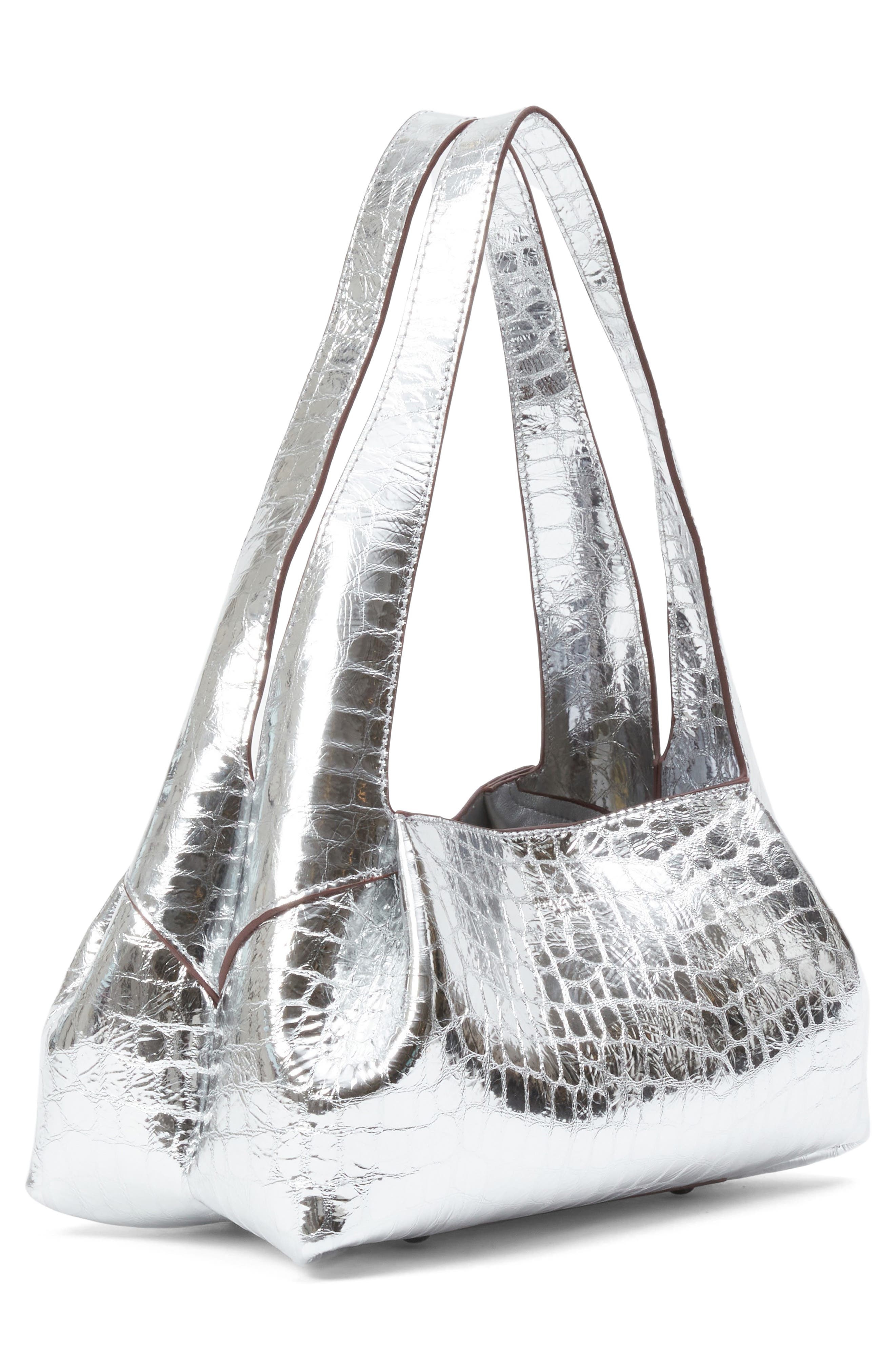rag & bone Slade Croc Embossed Metallic Leather Shoulder Bag in Silver at Nordstrom - 2
