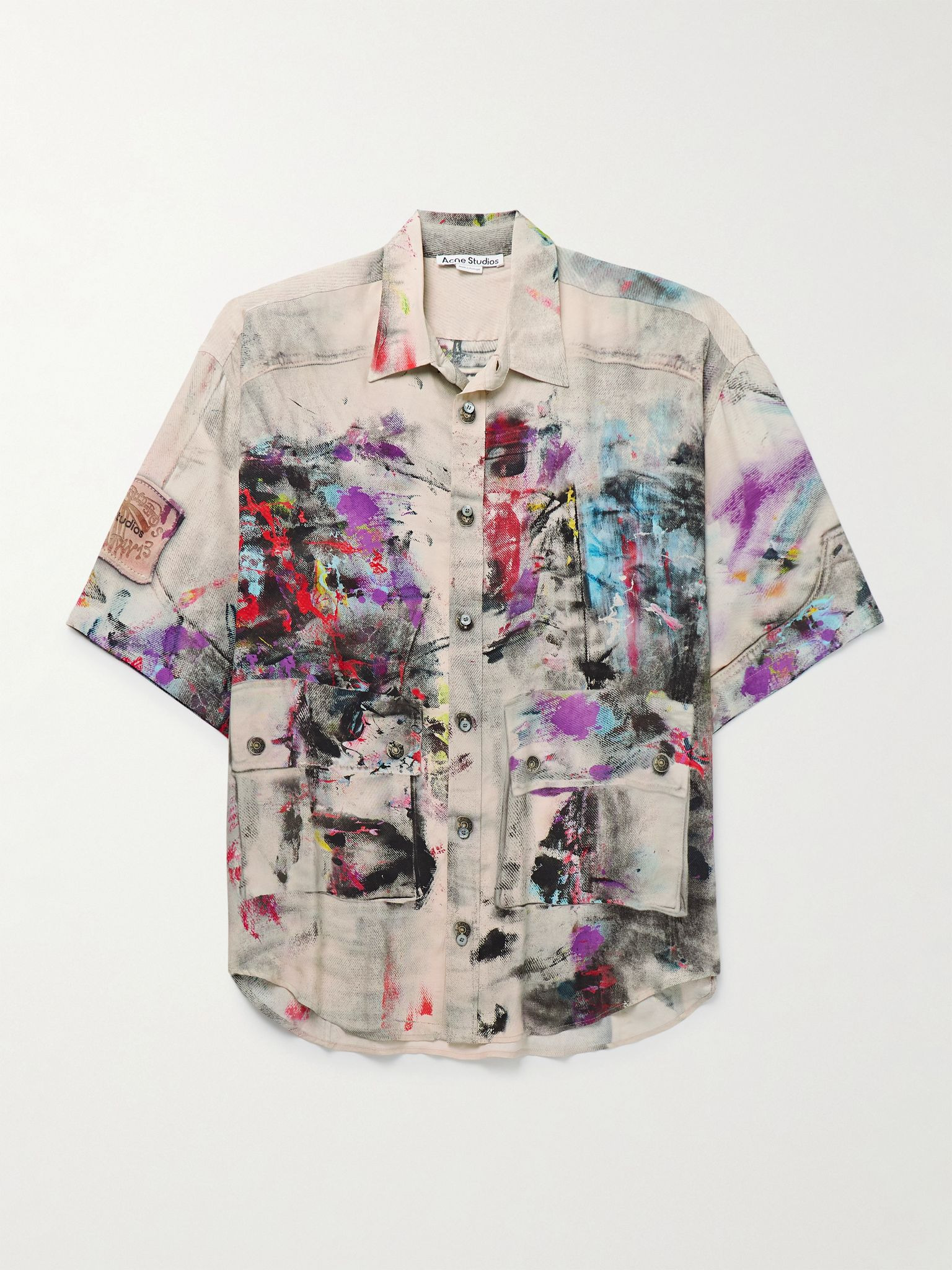 Oversized Trompe-L'œil Printed Crepe De Chine Shirt Purple - 1