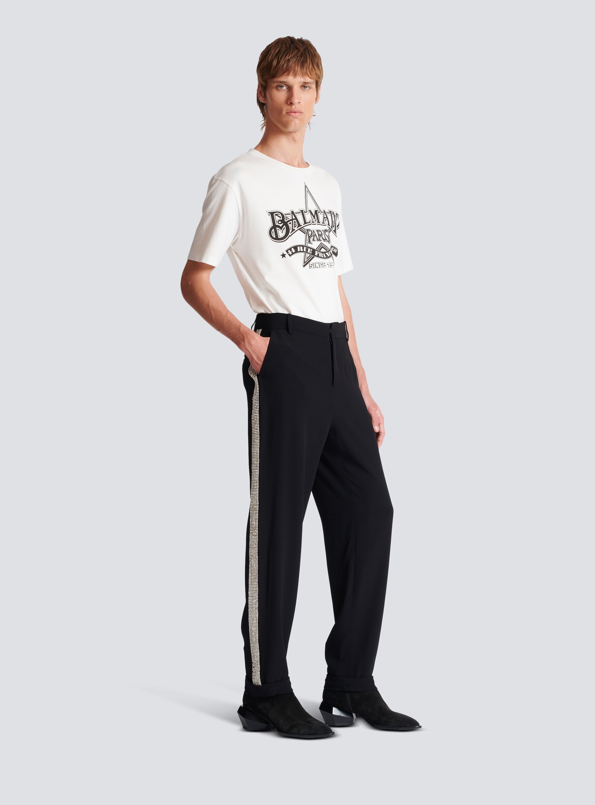 Straight-leg crystal-embroidered trousers - 3